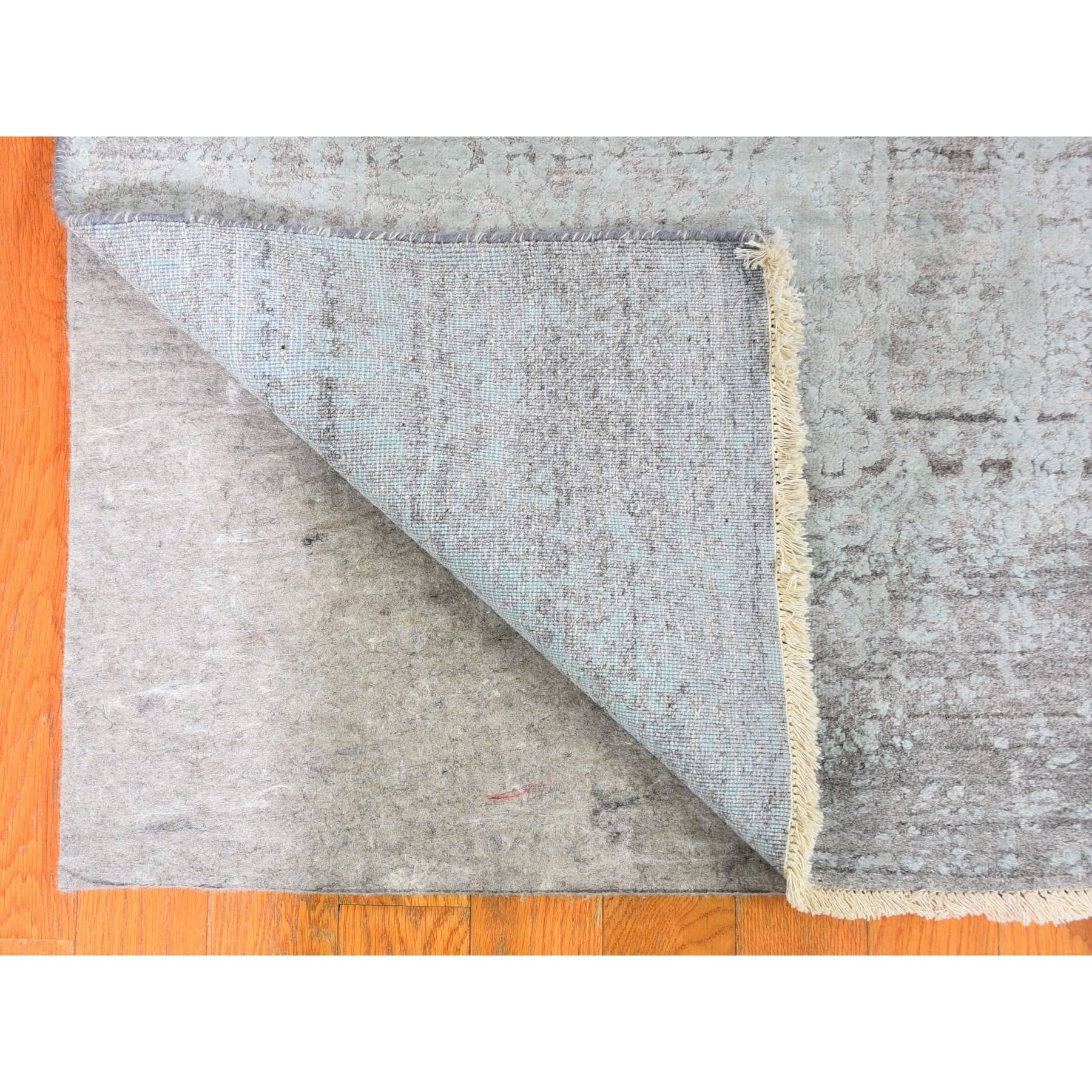 2'7"x14' Seafoam Green Tone on Tone Wool and Silk Broken Persian Design Hand Woven Runner Oriental Rug 