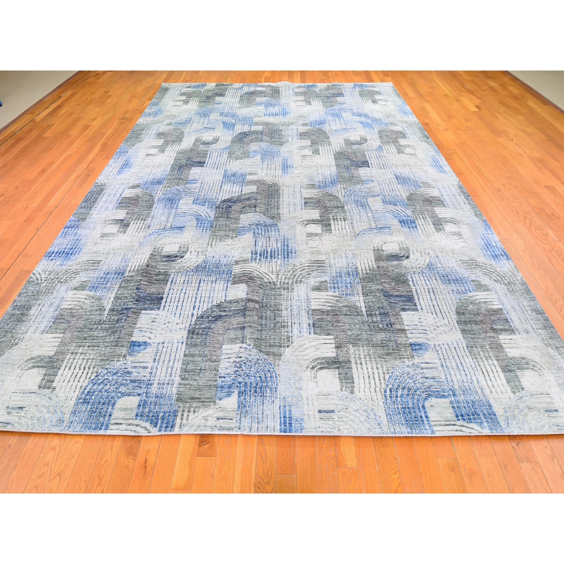 10'x14'3" THE INTERTWINED PASSAGE, Silk with Textured Wool Hand Woven Oriental Rug 