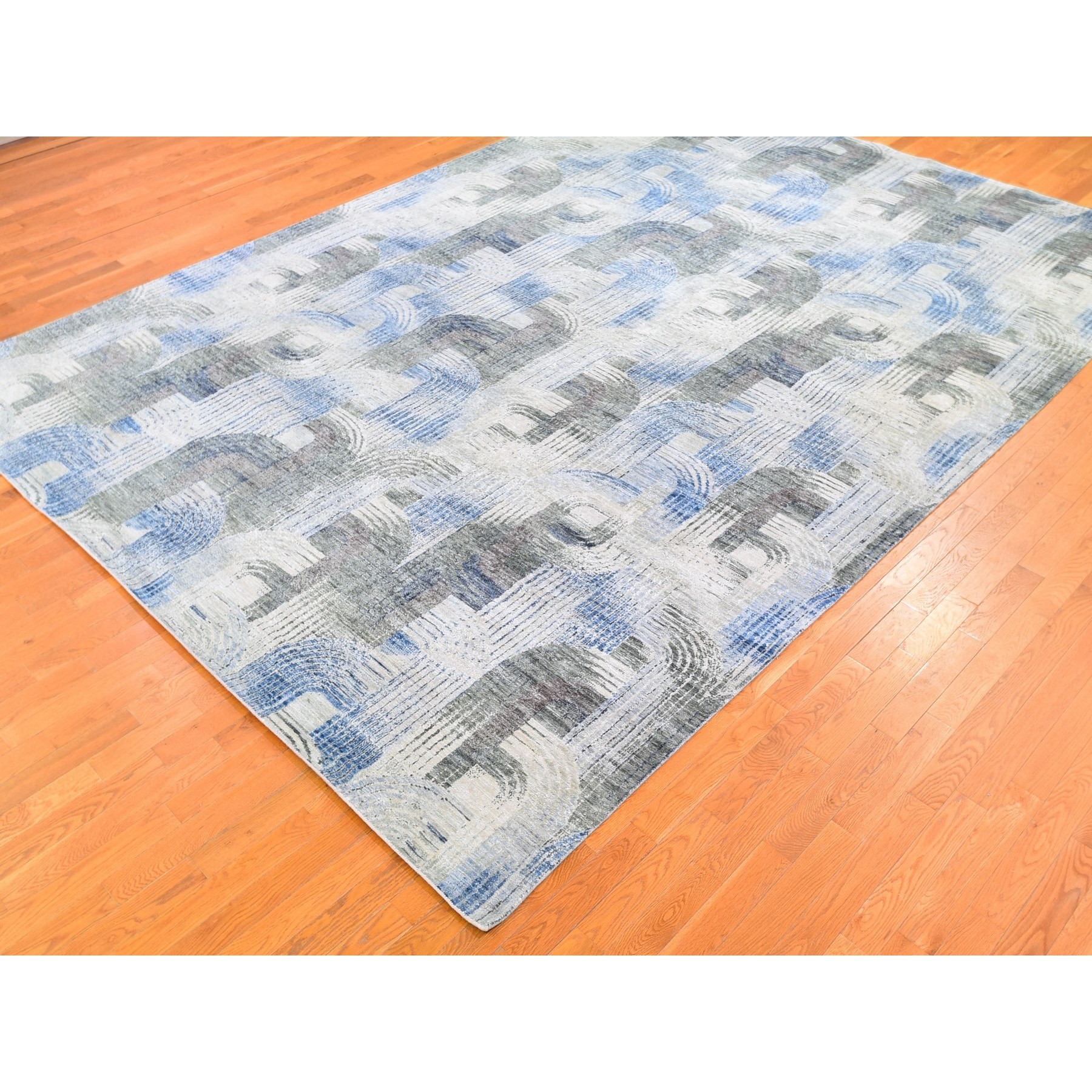 10'x14'3" THE INTERTWINED PASSAGE, Silk with Textured Wool Hand Woven Oriental Rug 