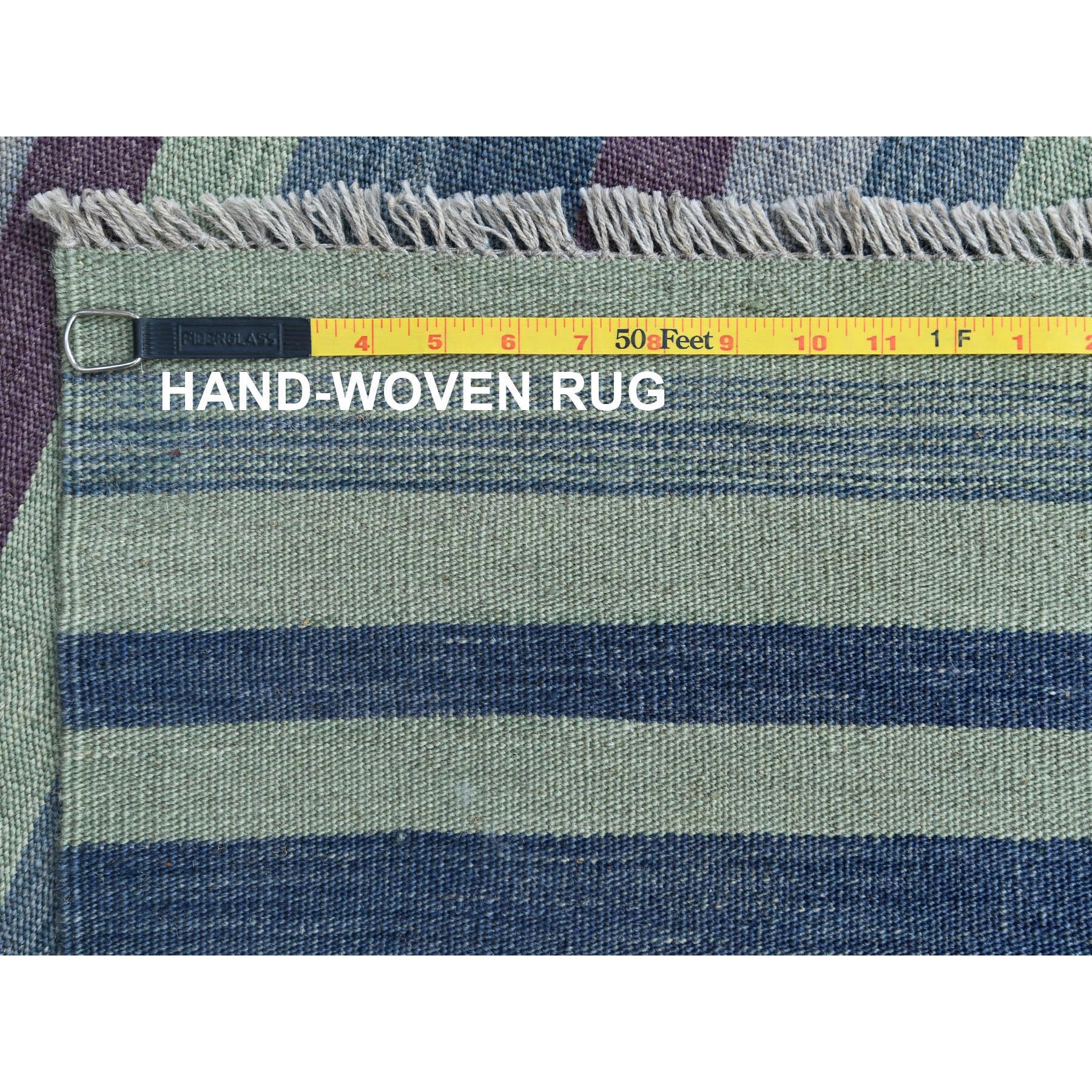 9'4"x12'1" Flat Weave Kilim Pure Wool Hand Woven Stripe Design Reversible Oriental Rug 