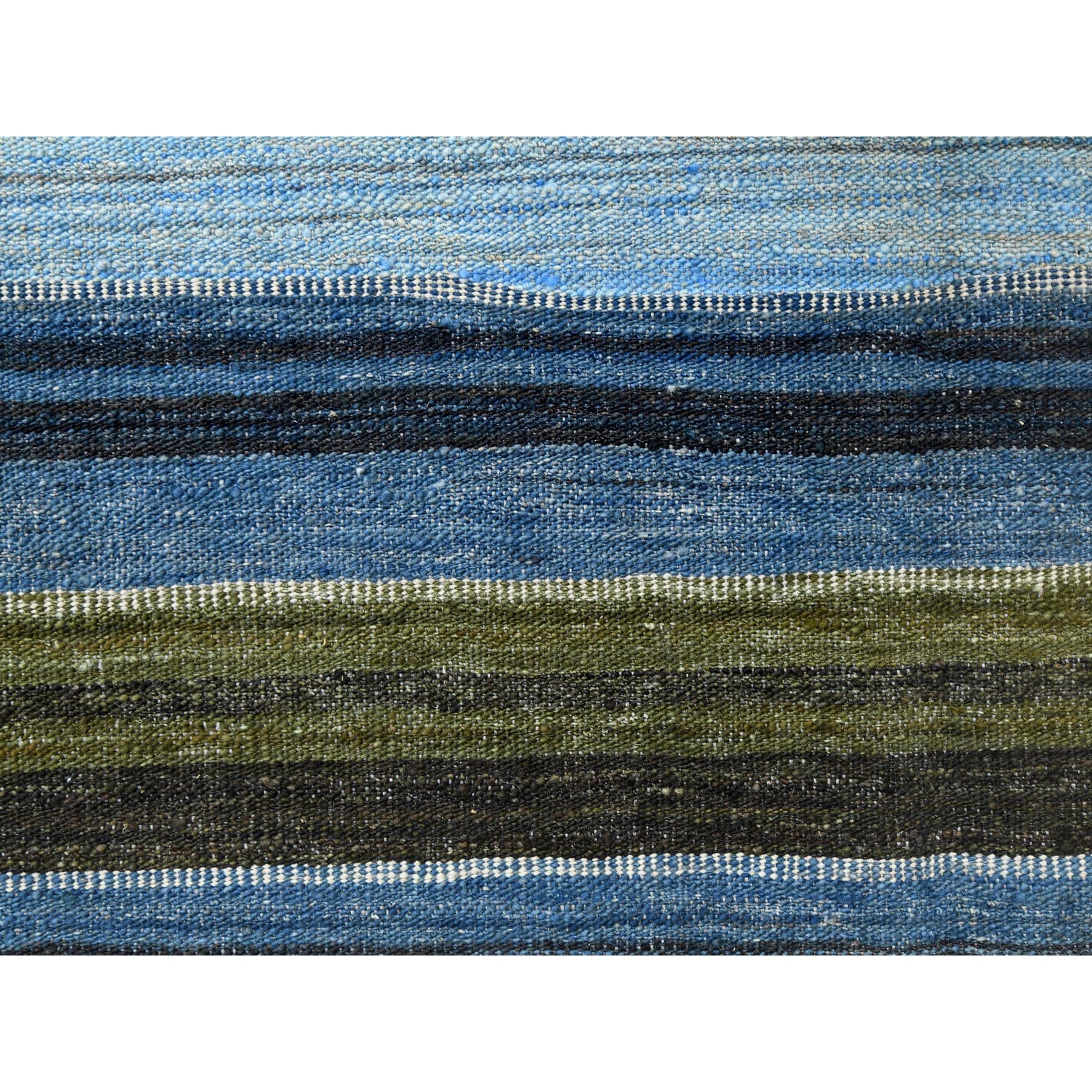 8'5"x9'10" Hand Woven Flat Weave Blue And Brown Mountain Design Kilim Organic Wool Reversible Oriental Rug 