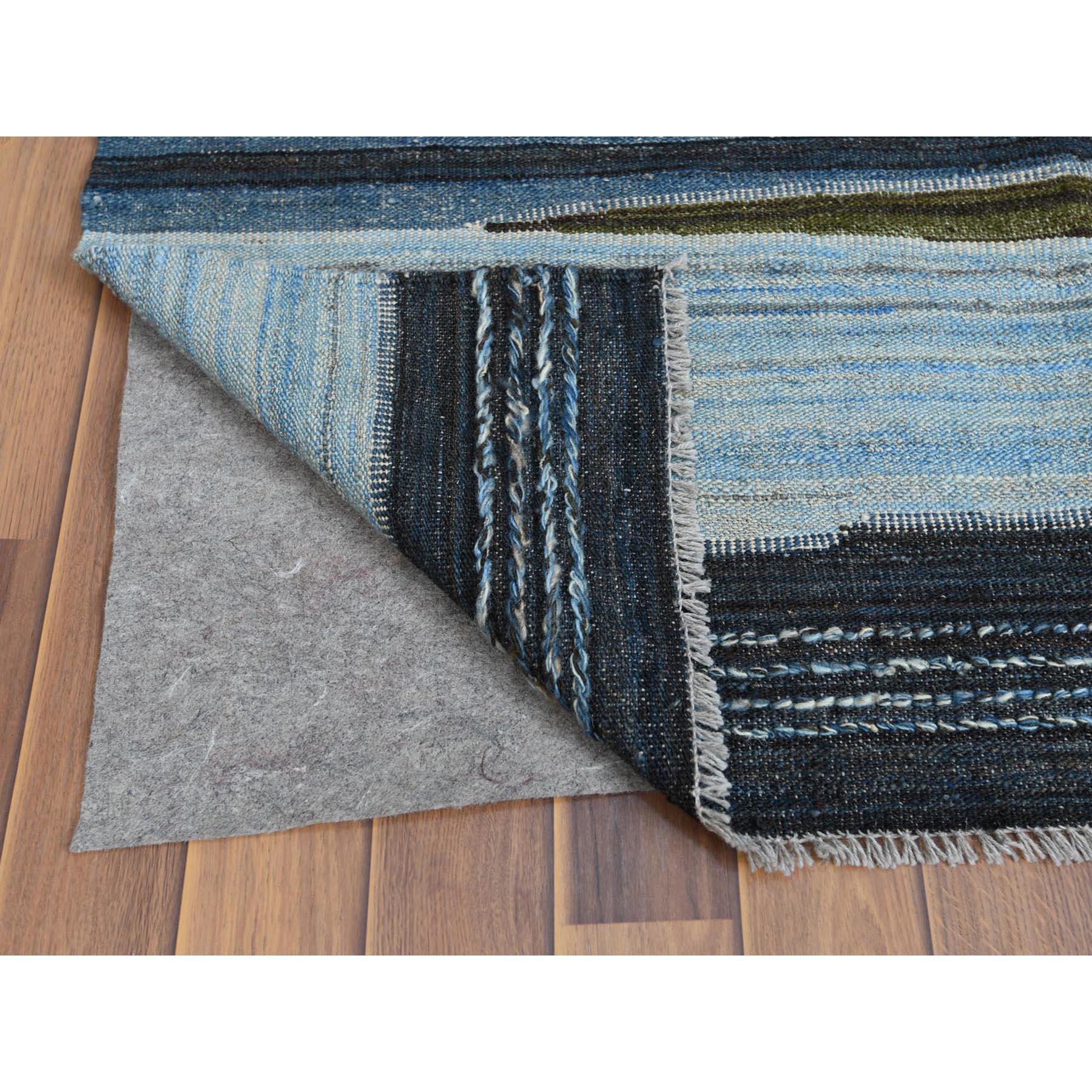 8'5"x9'10" Hand Woven Flat Weave Blue And Brown Mountain Design Kilim Organic Wool Reversible Oriental Rug 