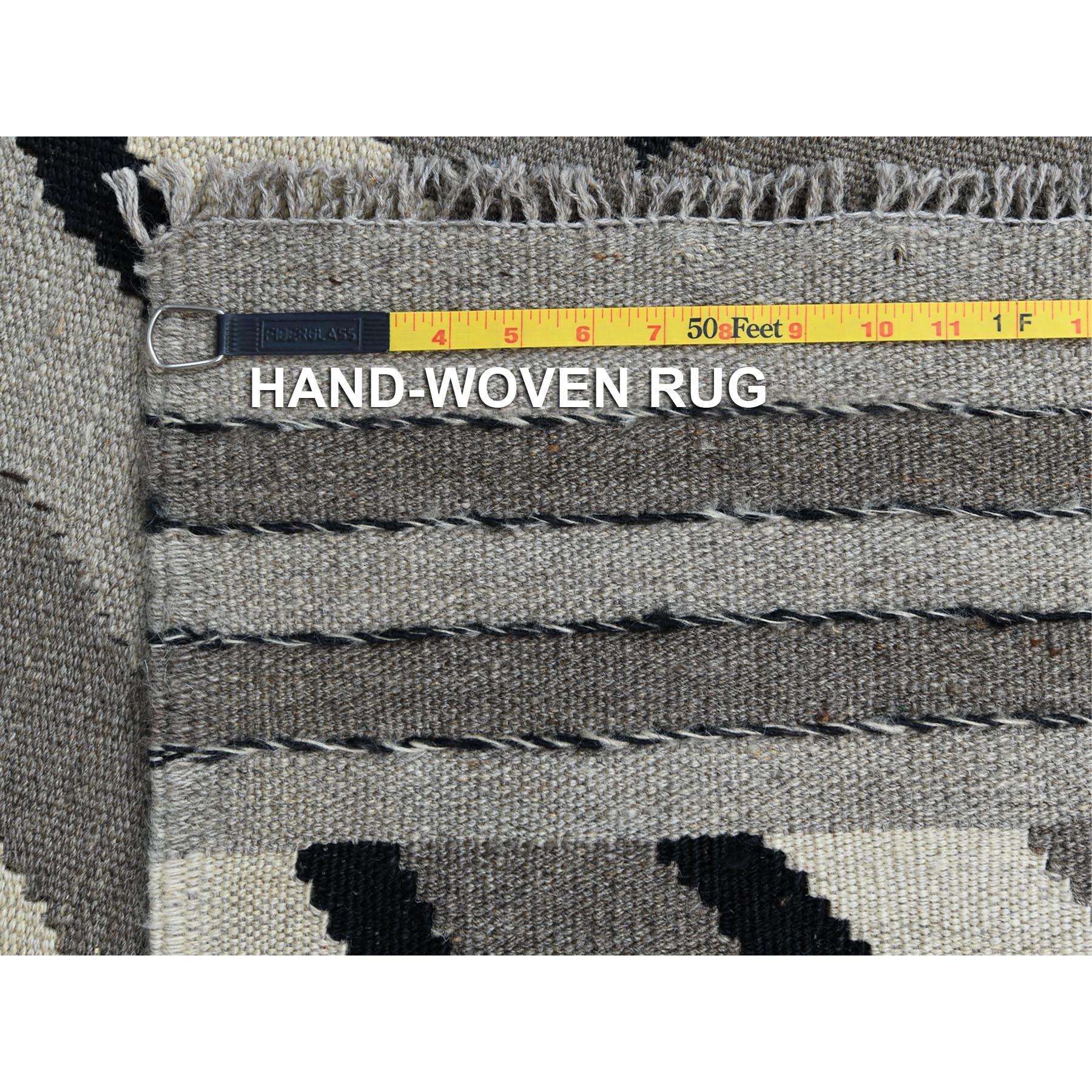 8'3"x9'10" Gray Hand Woven Geometric Zigzag Design Flat Weave Kilim Pure Wool Reversible Oriental Rug 