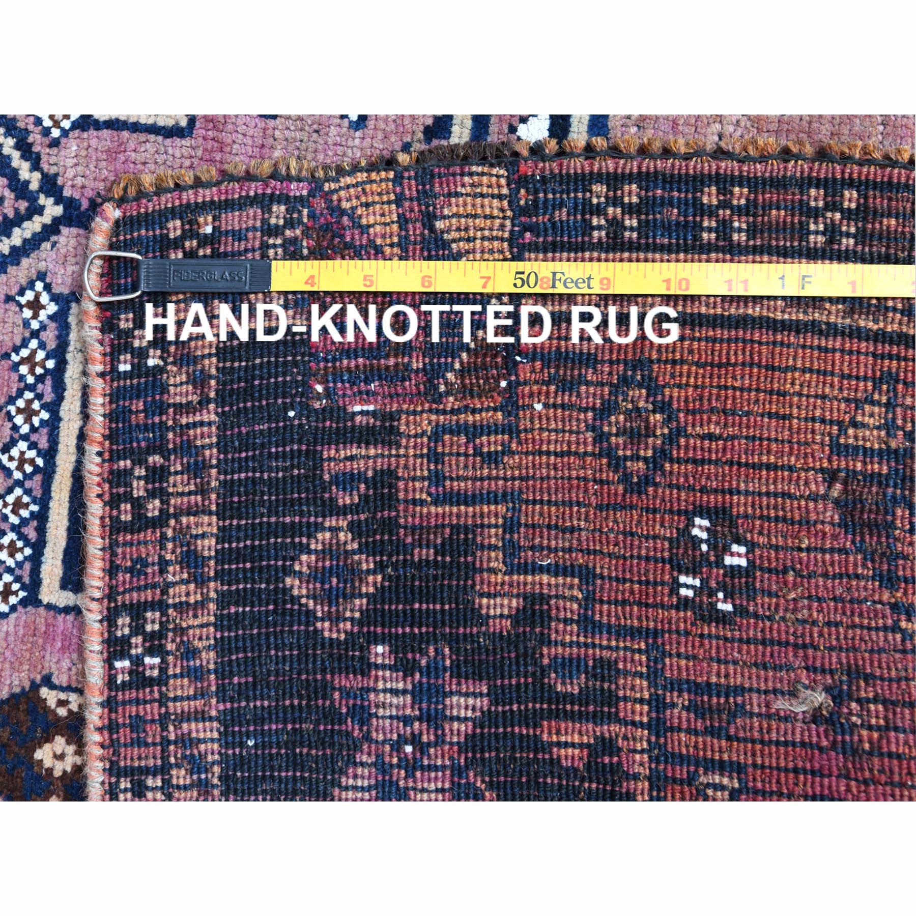 4'3"x8' Vintage Persian Shiraz with Faded Purple Cast, Clean, Hand Woven, Sheared Low, a Good Patch on Left Corner, Pure Wool, Oriental Rug 