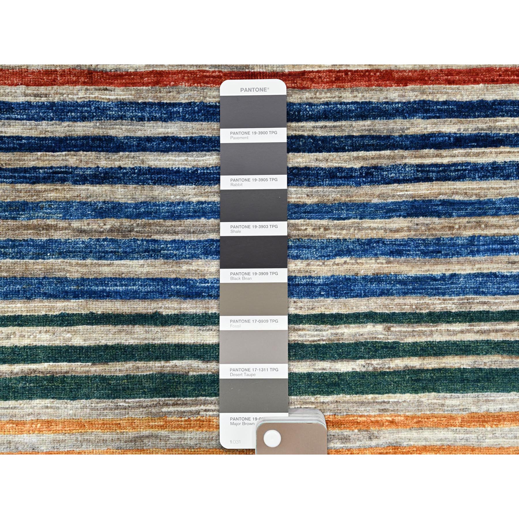 8'5"x10" Hand Woven Taupe Super Kazak with Colorful Tassels Khorjin Design Natural Wool Oriental Rug 
