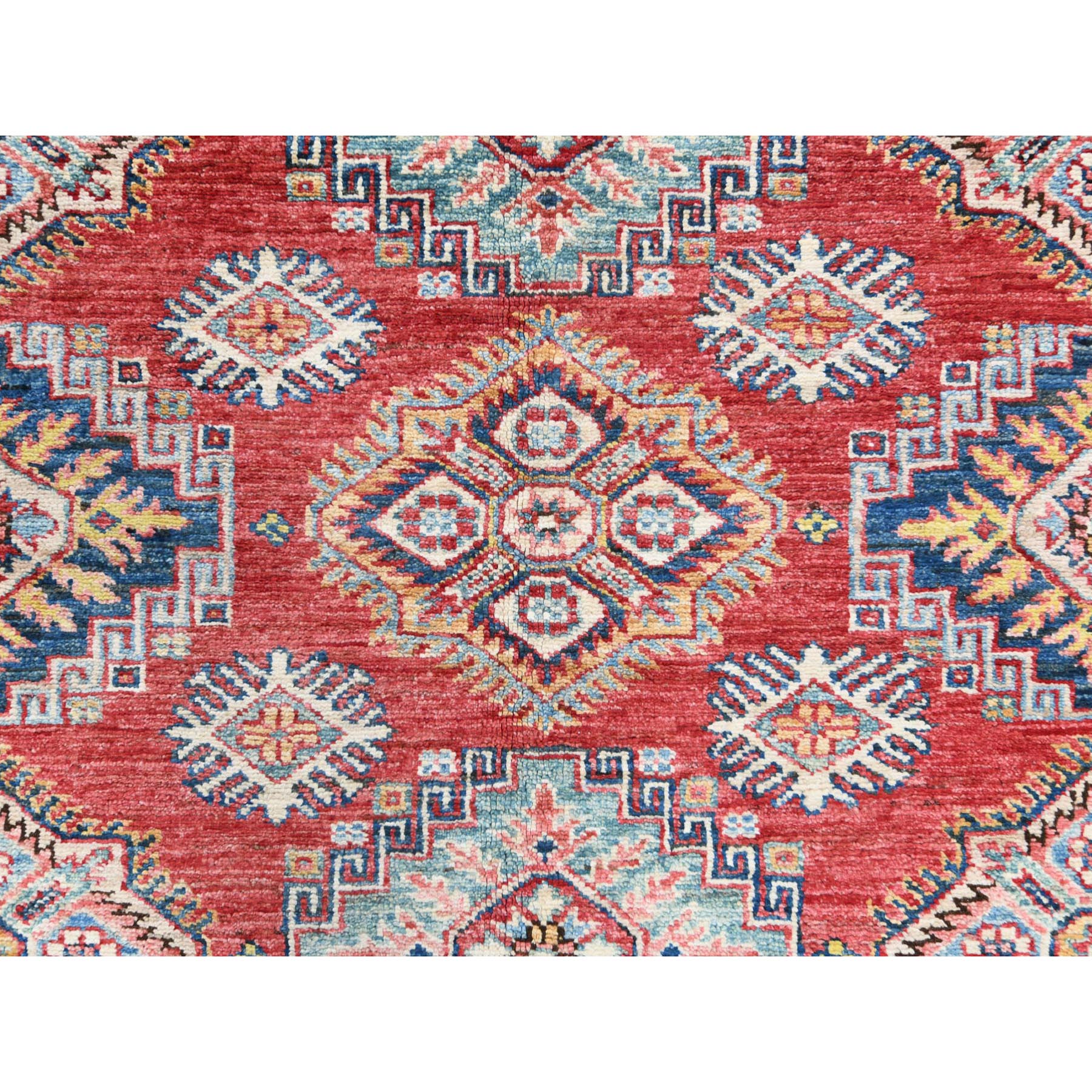 9'x12'2" Hand Woven Geometric Pattern Super Kazak Red Natural Wool Oriental Rug 