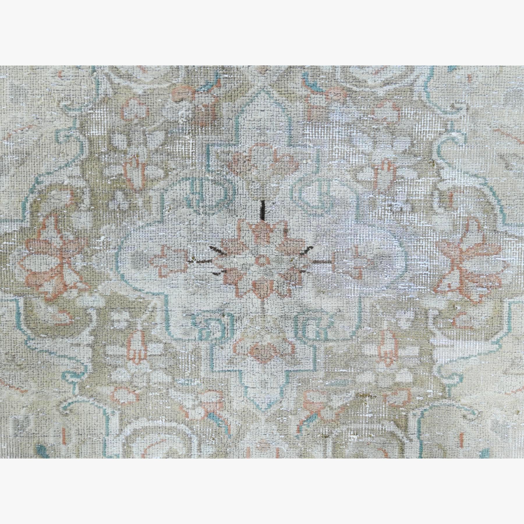 9'x10'5" Hand Woven Persian Kerman Vintage Clean Pure Wool Sheared Low Beige Washed Out Oriental Rug 