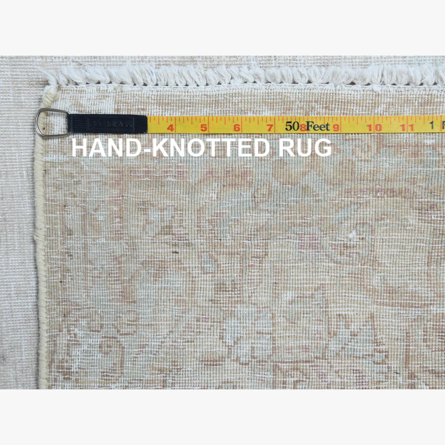 5'10"x10'1" Bohemian Antique Wash Ivory Clean Persian Kerman Semi Antique Natural Wool Worn Down Hand Woven Oriental Rug 