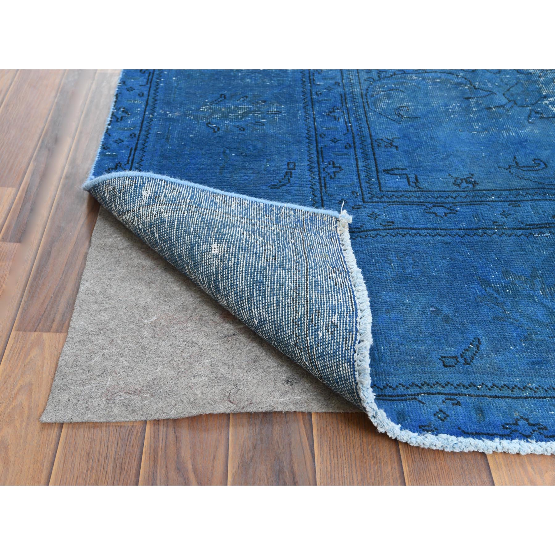 9'8"x10'10" Blue Vintage Overdyed Persian Tabriz Distressed Worn Wool Shaved Down Hand Woven Squarish Oriental Rug 