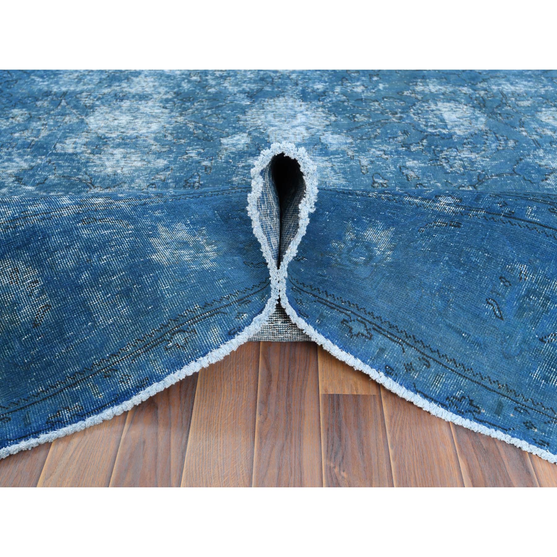 9'8"x10'10" Blue Vintage Overdyed Persian Tabriz Distressed Worn Wool Shaved Down Hand Woven Squarish Oriental Rug 