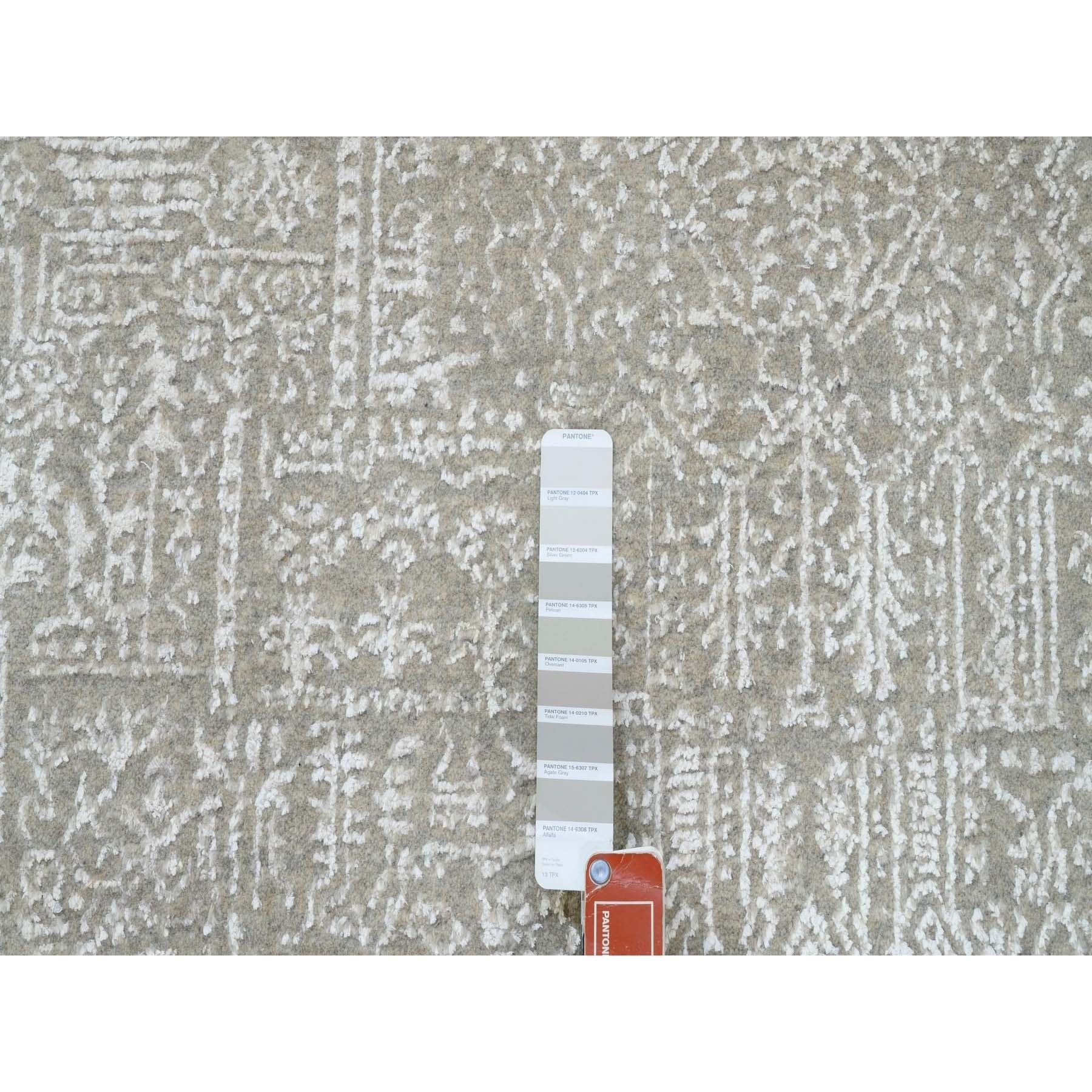 12'x12' Ivory Jacquard Hand Loomed Modern Organic Wool And Art Silk Oriental Round Rug 