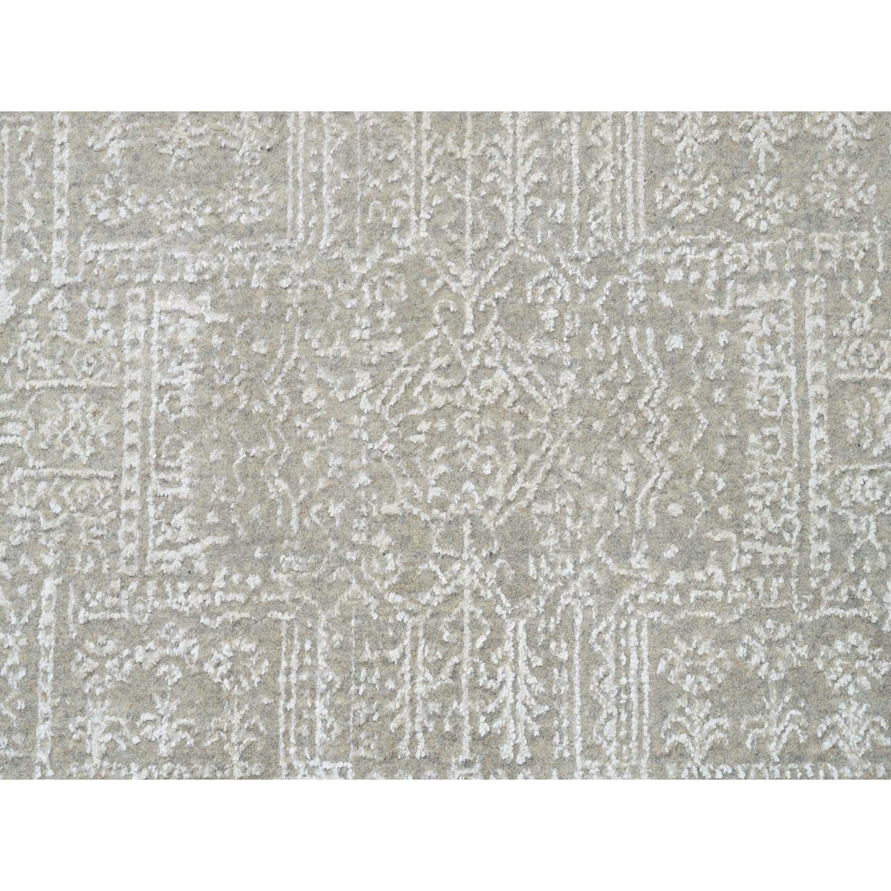 12'x12' Ivory Jacquard Hand Loomed Modern Organic Wool And Art Silk Oriental Round Rug 