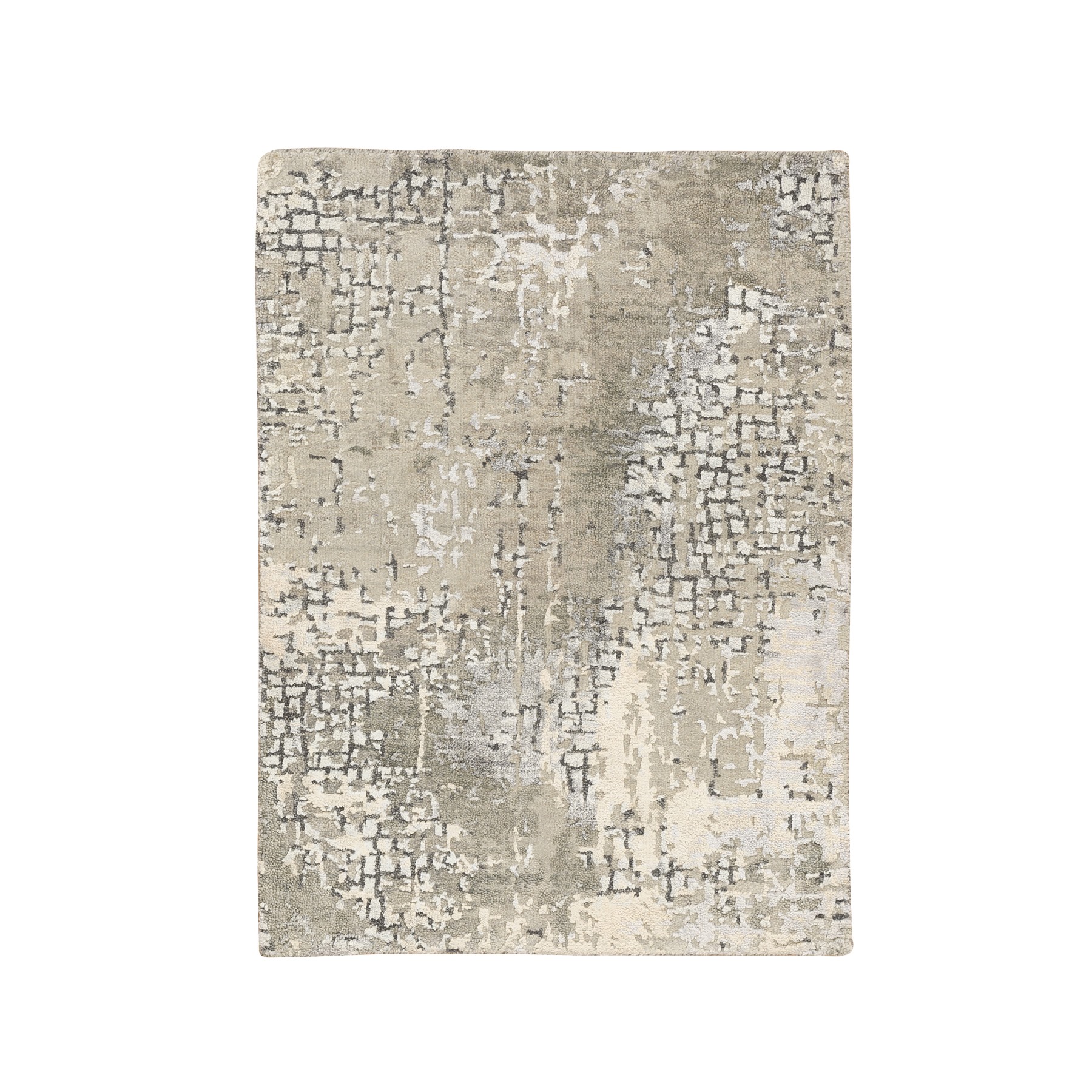 2'x2'10" Taupe Wool and Silk Abstract with Mosaic Design Hand Woven Mat Persian Knot Oriental Rug 
