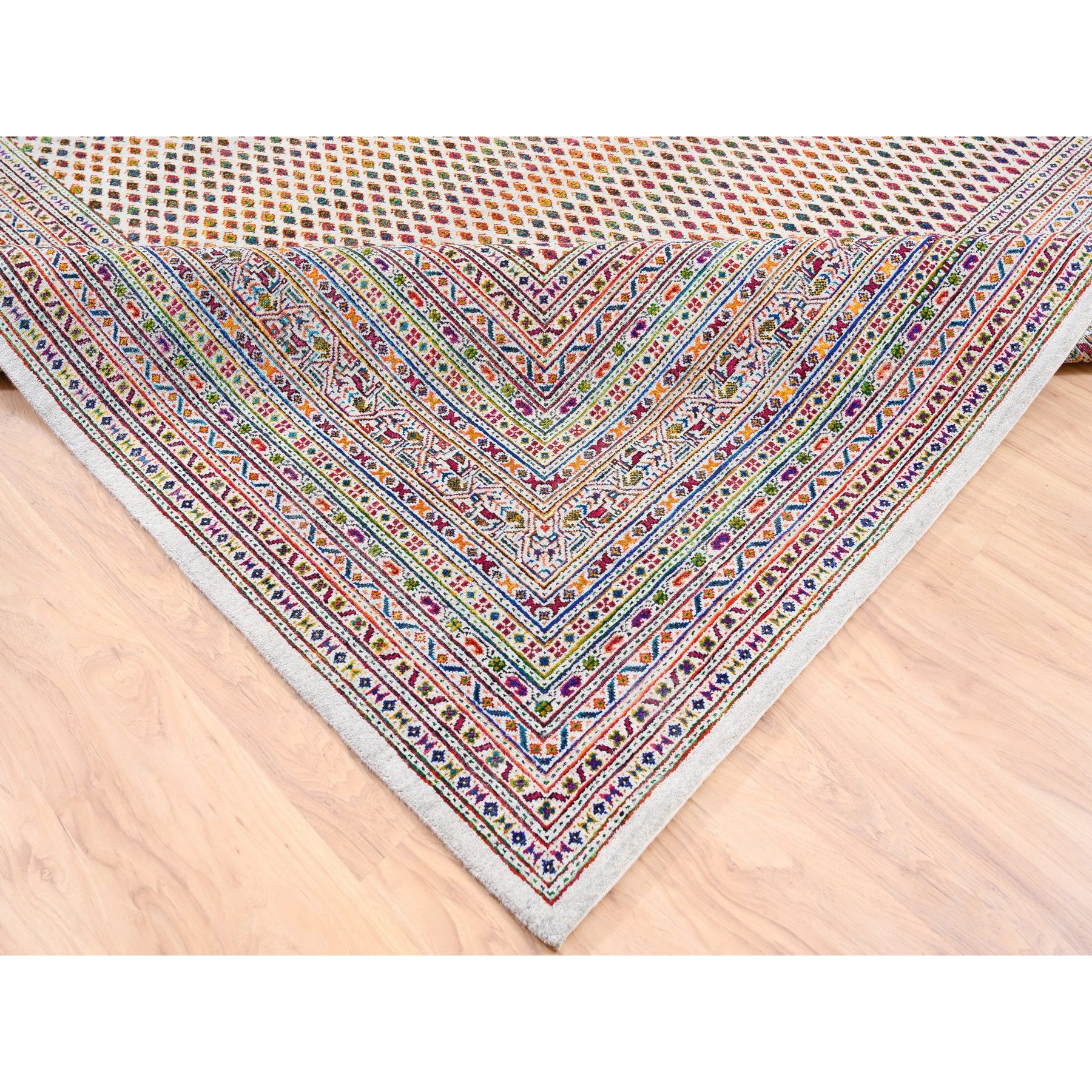 9'10"x14' Colorful Wool And Sari Silk Sarouk Mir Inspired With Repetitive Boteh Design Hand Woven Oriental Rug 