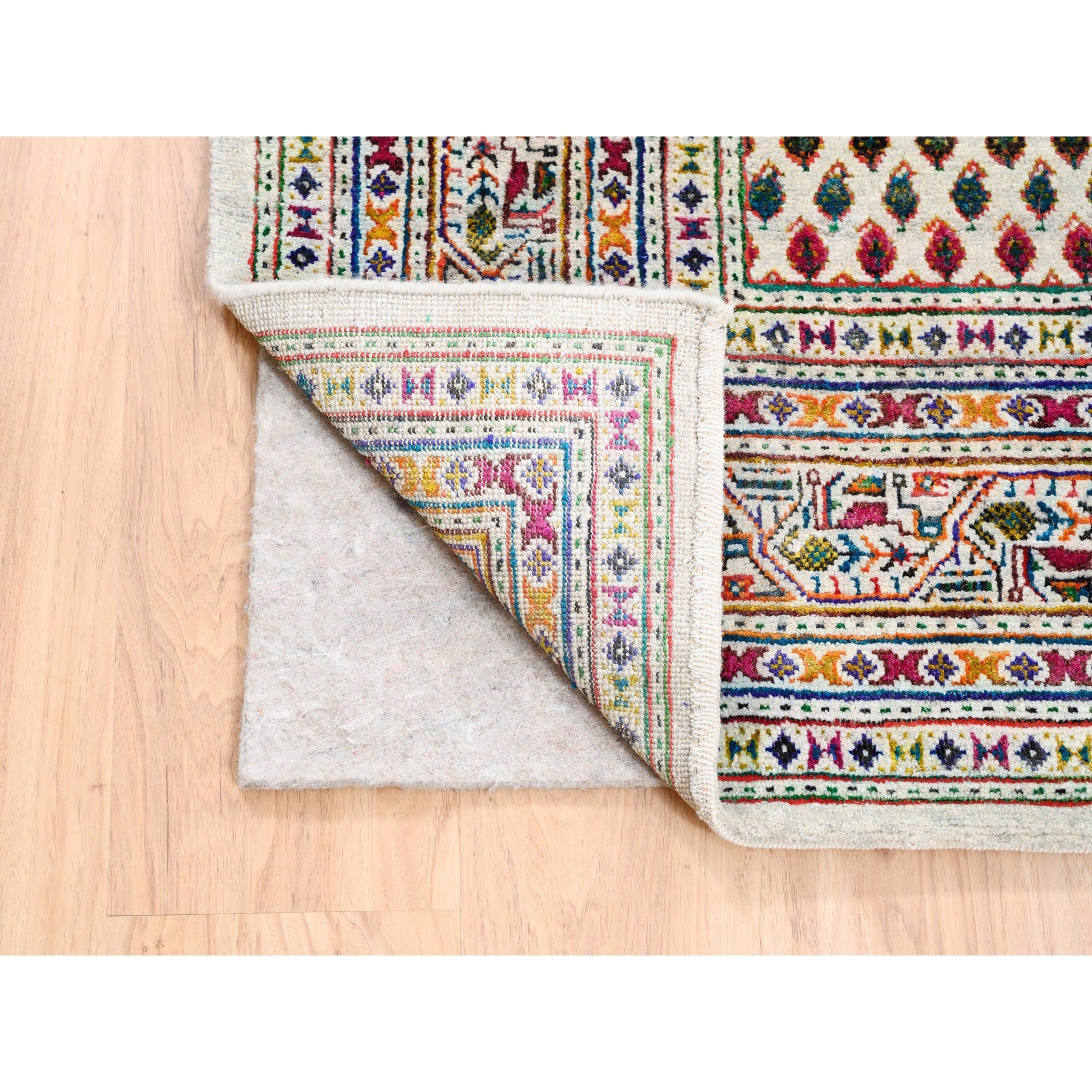 5'10"x9' Colorful Wool And Sari Silk Sarouk Mir Inspired With Repetitive Boteh Design Hand Woven Oriental Rug 