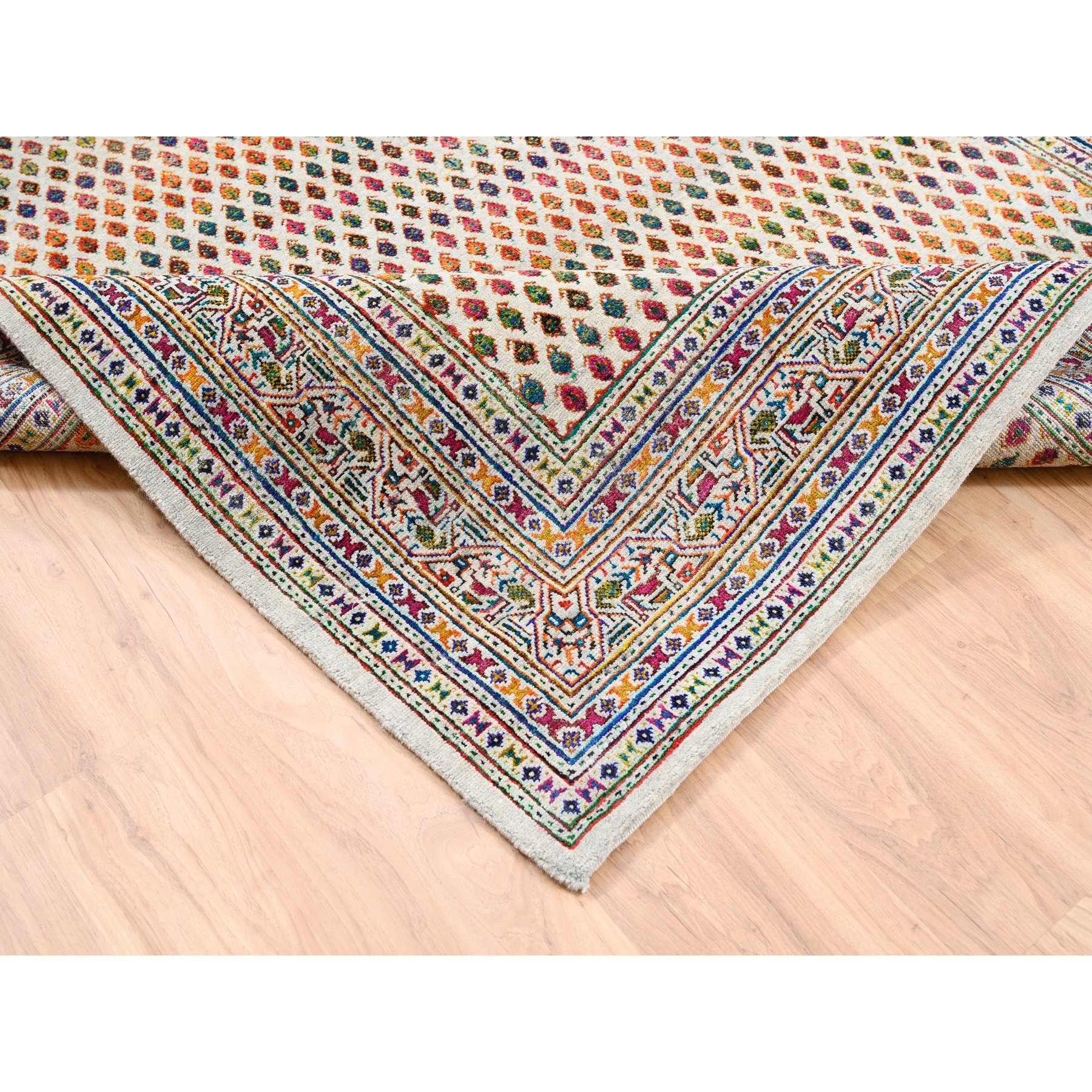 5'10"x9' Colorful Wool And Sari Silk Sarouk Mir Inspired With Repetitive Boteh Design Hand Woven Oriental Rug 