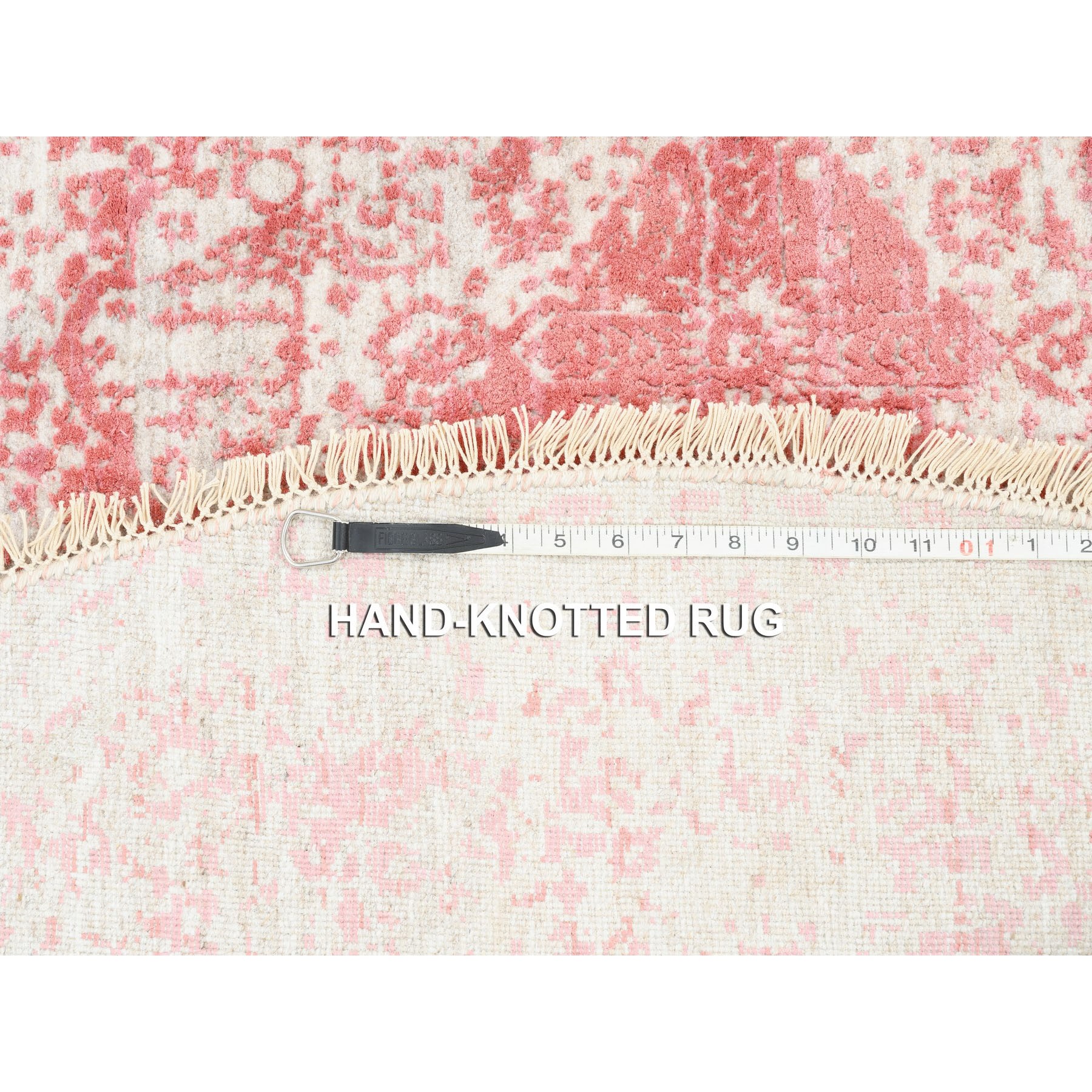 6'x6' Hand Woven Pink Broken Persian Medallion Design Wool and Pure Silk Oriental Round Rug 