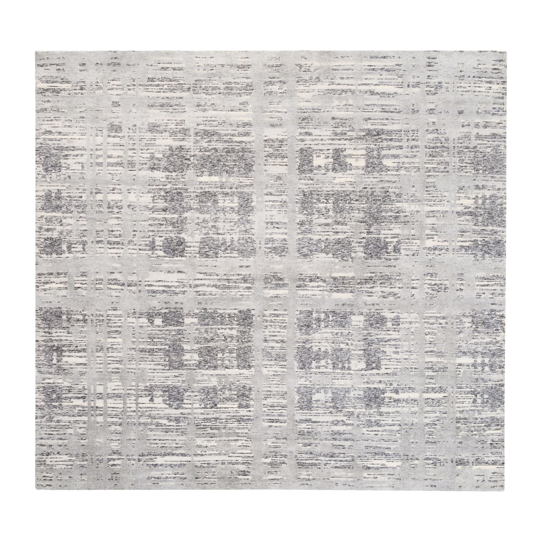 8'x8' Modern Hand Spun Undyed Natural Wool Hand Woven Light Gray Oriental Square Rug 
