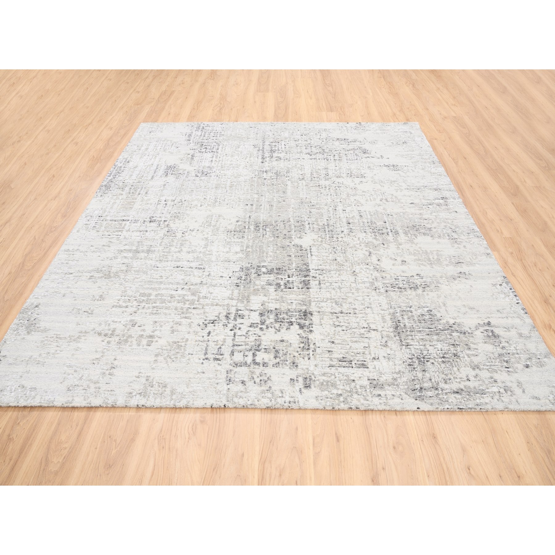 8'x8' Modern Hand Spun Undyed Natural Wool Cut And Loop Pile Hand Woven Light Gray Oriental Square Rug 
