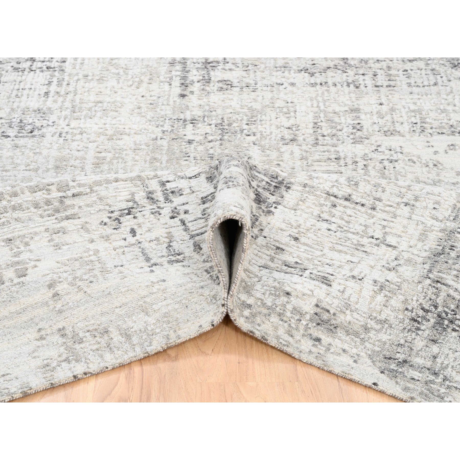 8'x8' Modern Hand Spun Undyed Natural Wool Cut And Loop Pile Hand Woven Light Gray Oriental Square Rug 
