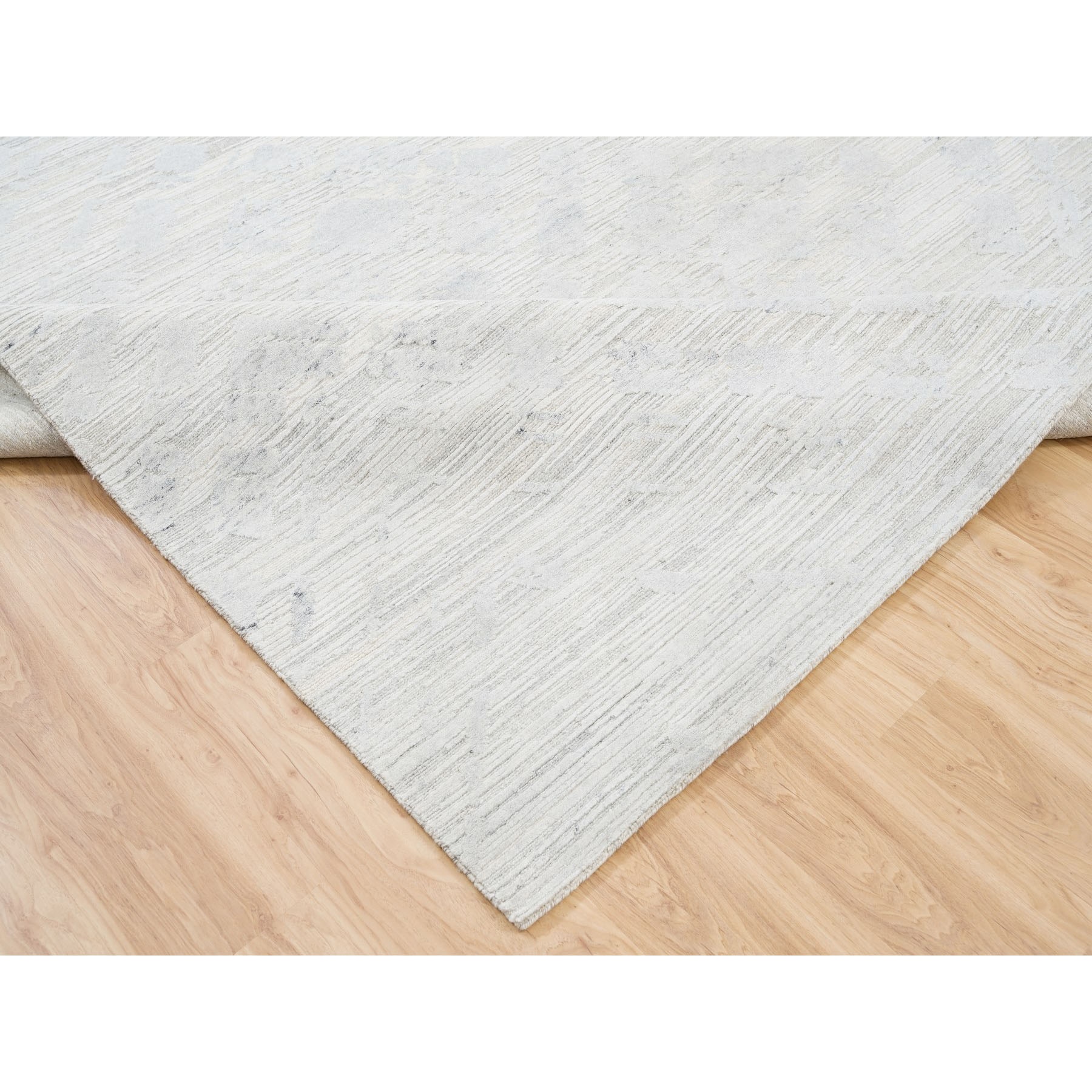 10'x10' Hand Woven Modern Hand Spun Undyed Natural Wool Ivory with Gray Oriental Square Rug 