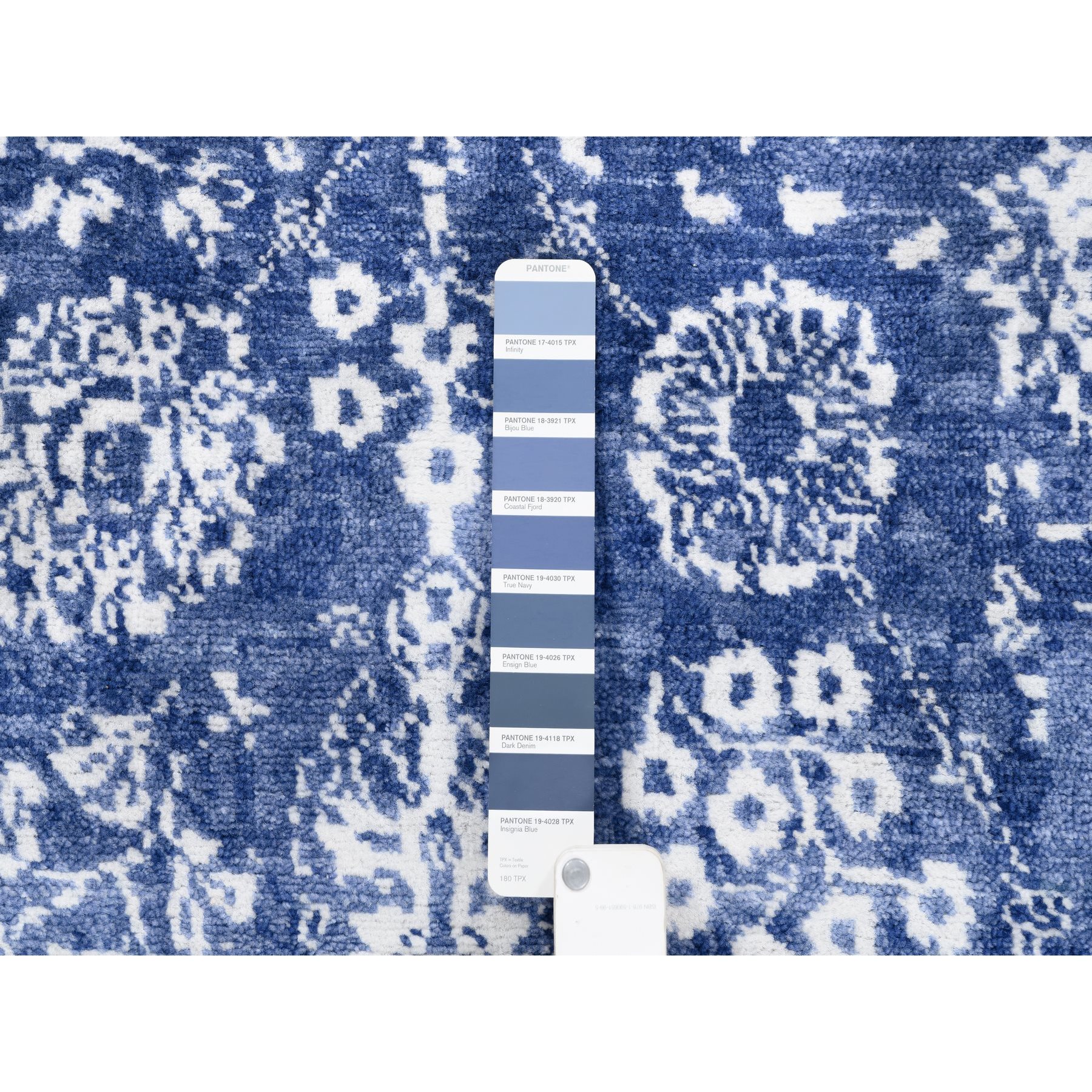 4'1"x6'1" Denim Blue Tone On Tone Tabriz Hand Woven Wool and Silk Oriental Rug 