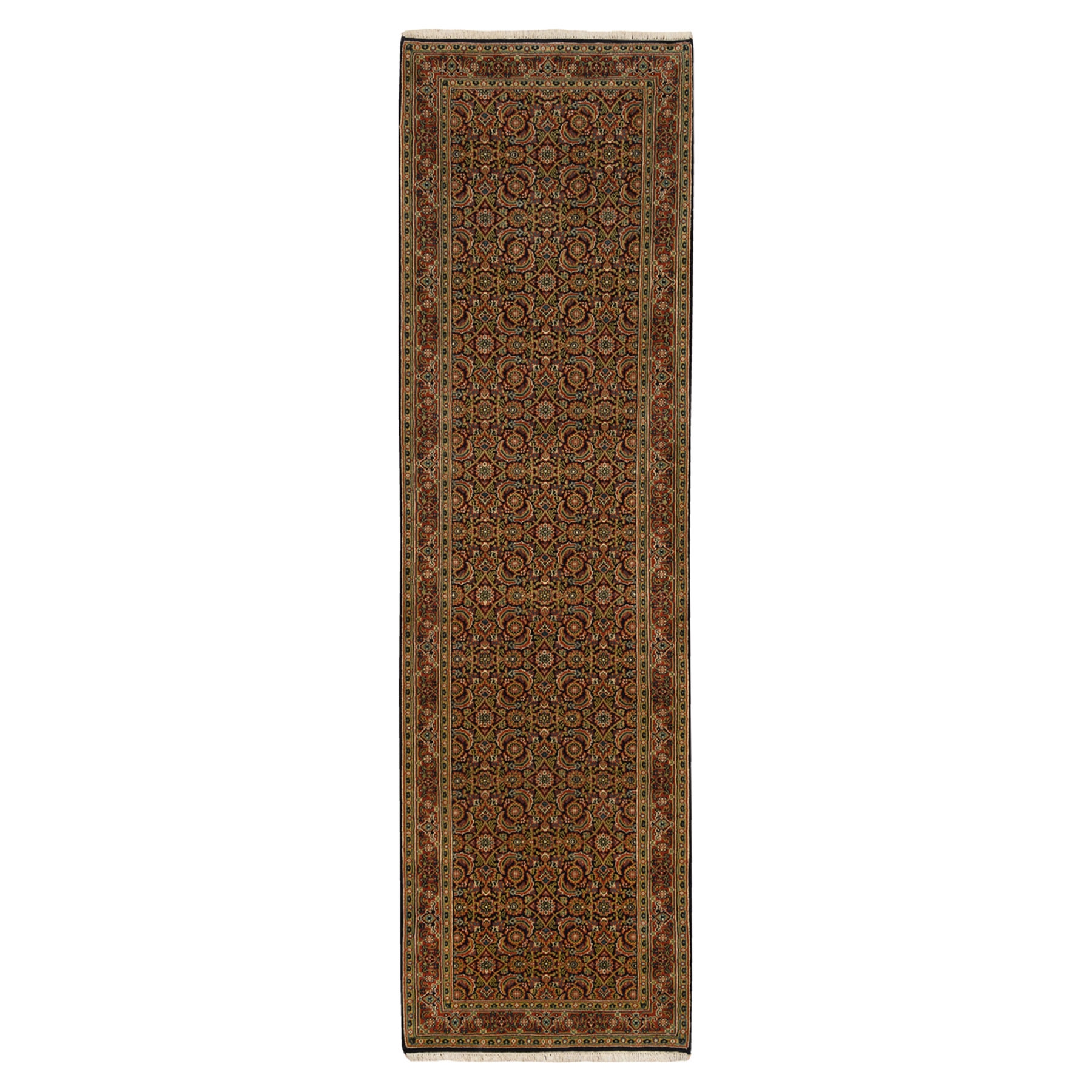 2'8"x9'9" Wool and Silk Herati All Over Fish Design 250 KPSI Hand Woven Dense Weave Oriental Runner Rug 