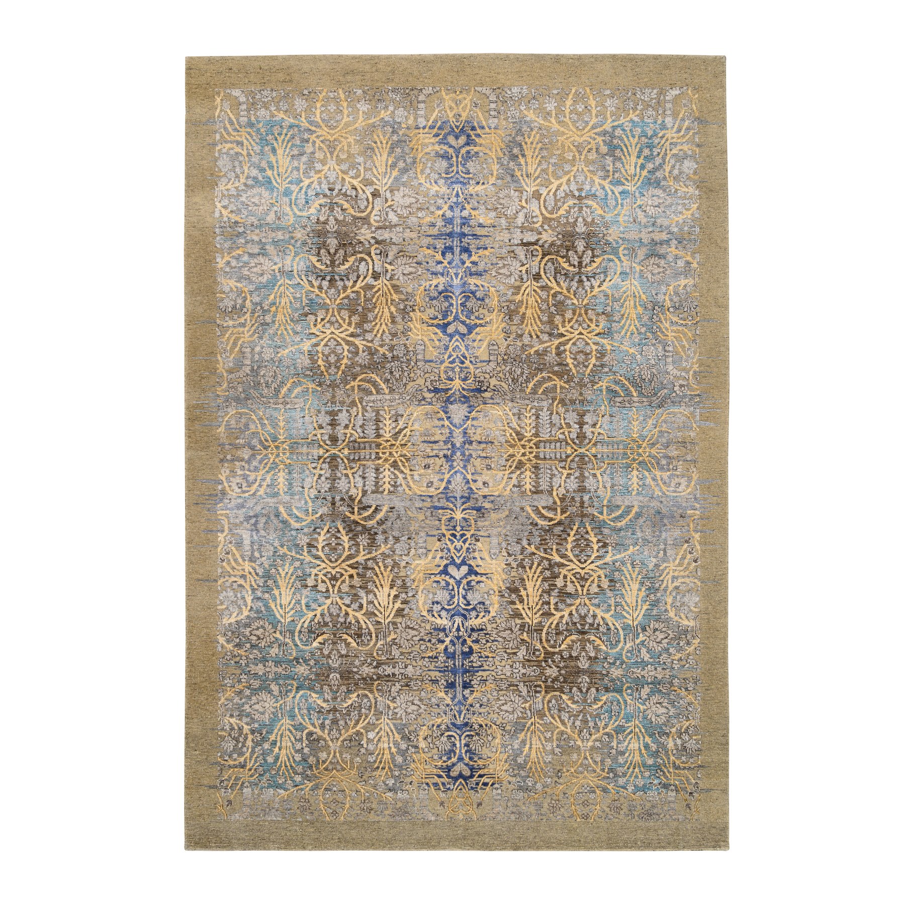 6'3"x9'2" Tan and Chocolate Brown, Transitional Sarouk Silk With Textured Wool Hand Woven Oriental Rug 