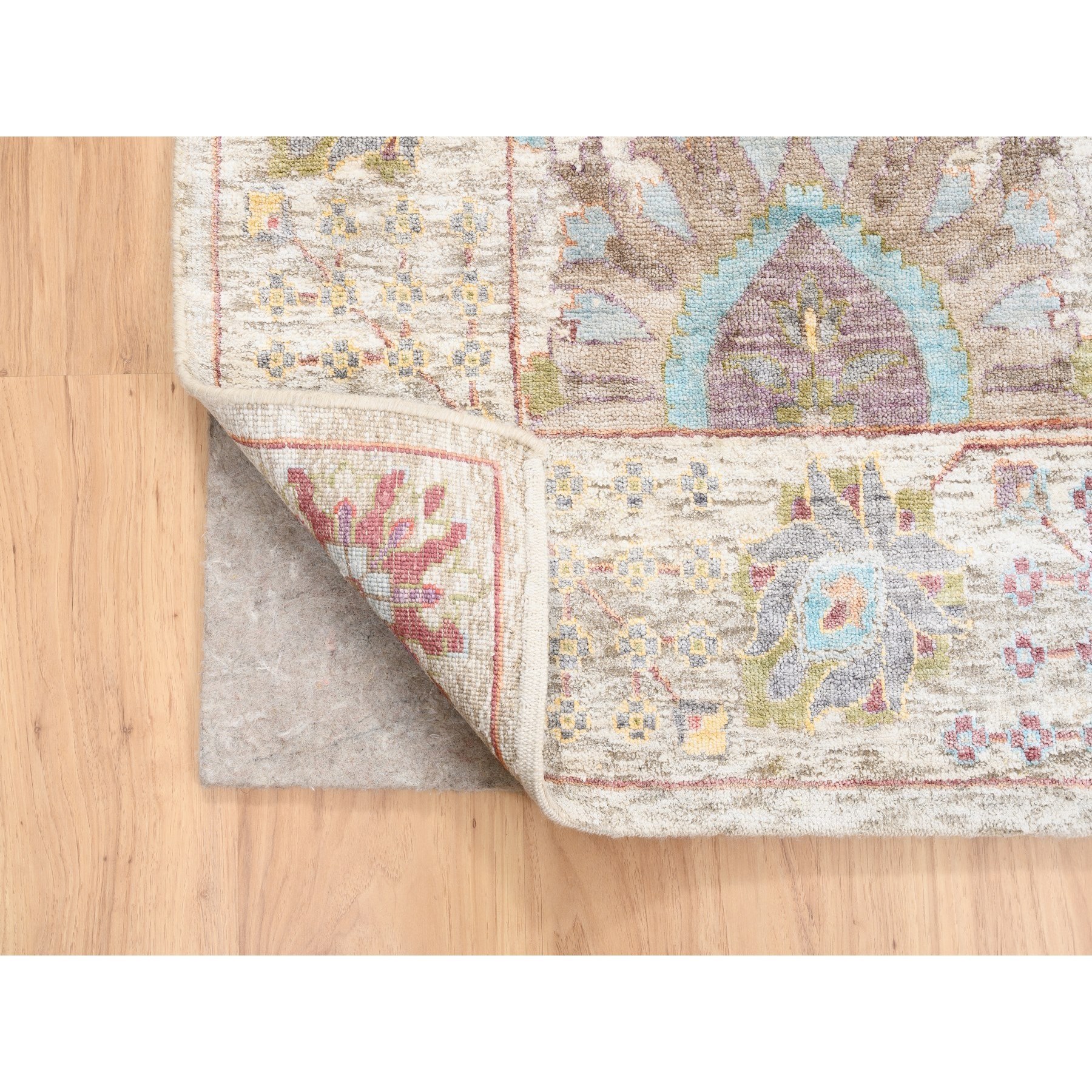 11'9"x15' Ivory Tabriz Vase With Flower Design Colorful Silk With Textured Wool Hand Woven Oriental Oversized Rug 