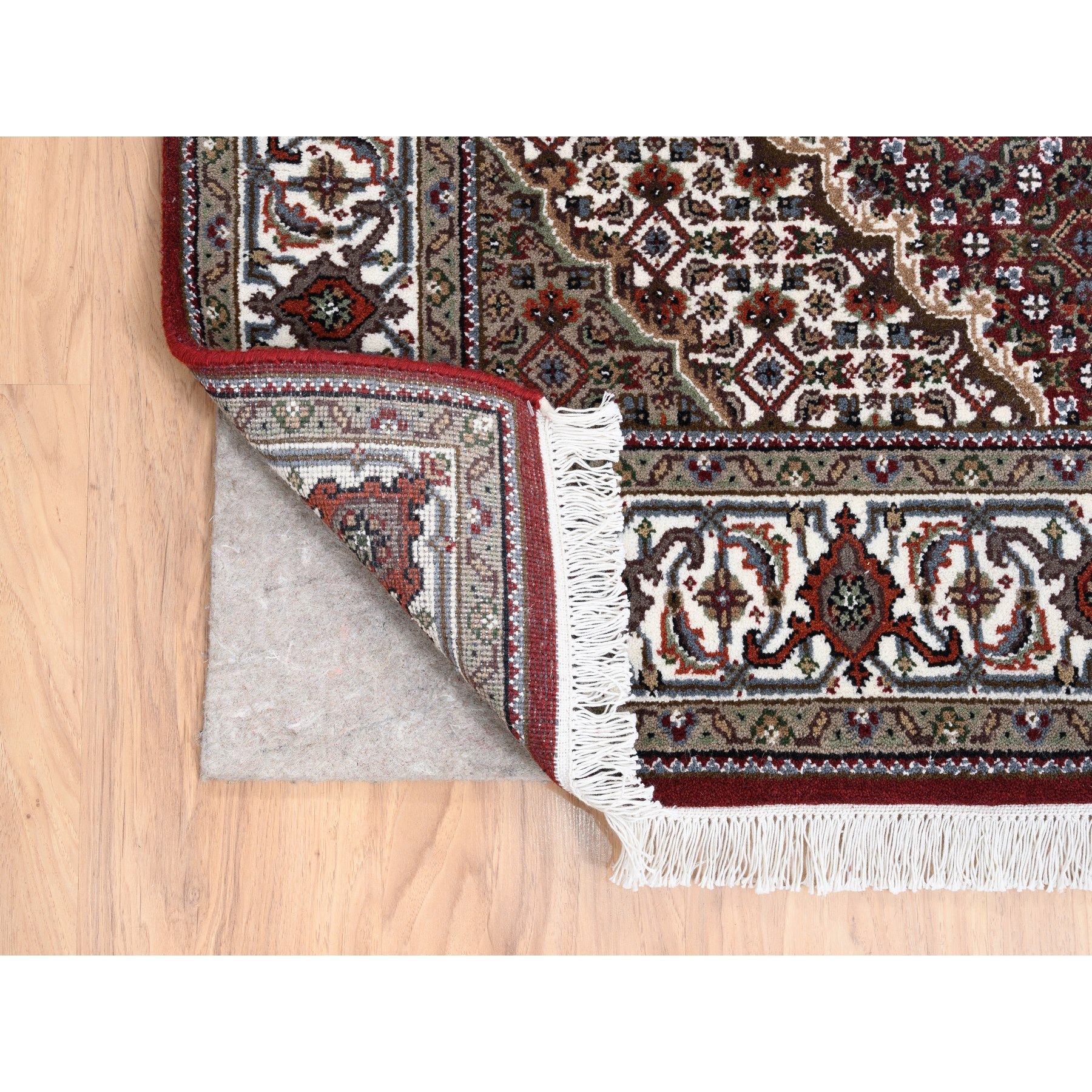 4'1"x16' Red Tabriz Mahi with Fish Medallions Design Wool and Silk Hand Woven Oriental Wide XL Runner Rug 