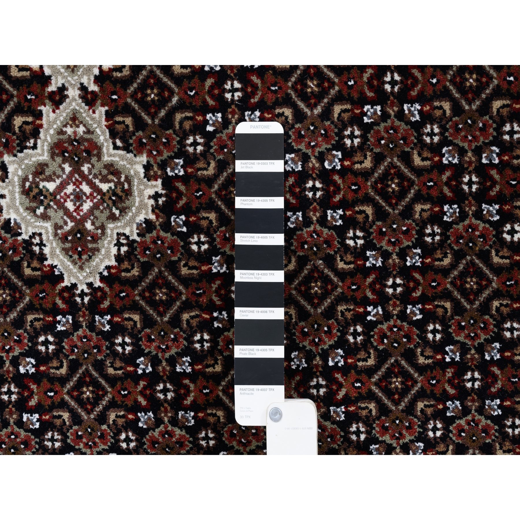 4'2"x20' Hand Woven Wool and Silk Midnight Black Tabriz Mahi with Fish Medallions Design Oriental Wide XL Runner Rug 