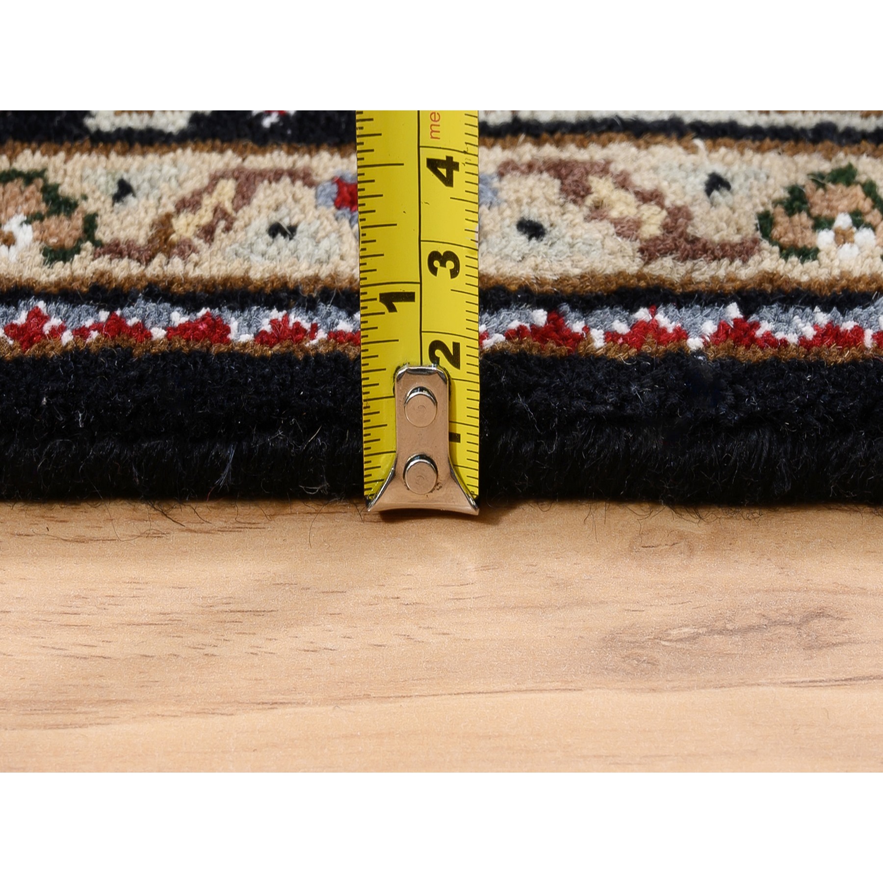 4'2"x20' Hand Woven Wool and Silk Midnight Black Tabriz Mahi with Fish Medallions Design Oriental Wide XL Runner Rug 