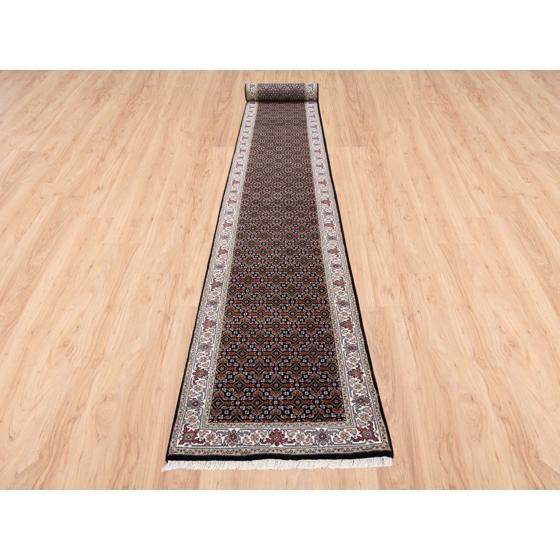 2'5"x20' Charcoal Black Herati With All Over Design Luxurious Wool and Silk 175 KPSI Hand Woven Oriental XL Runner Rug 
