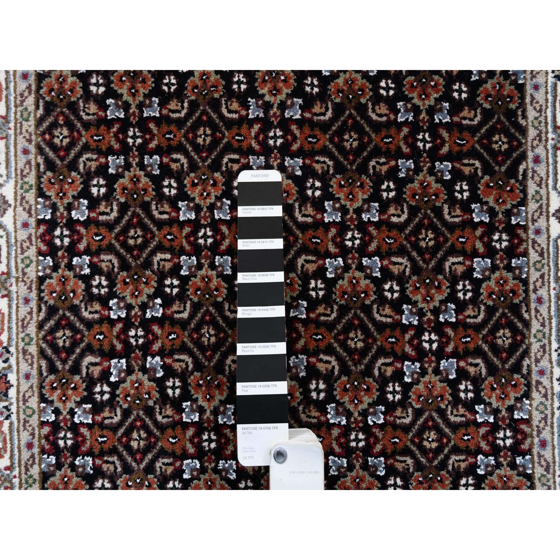 2'5"x20' Charcoal Black Herati With All Over Design Luxurious Wool and Silk 175 KPSI Hand Woven Oriental XL Runner Rug 