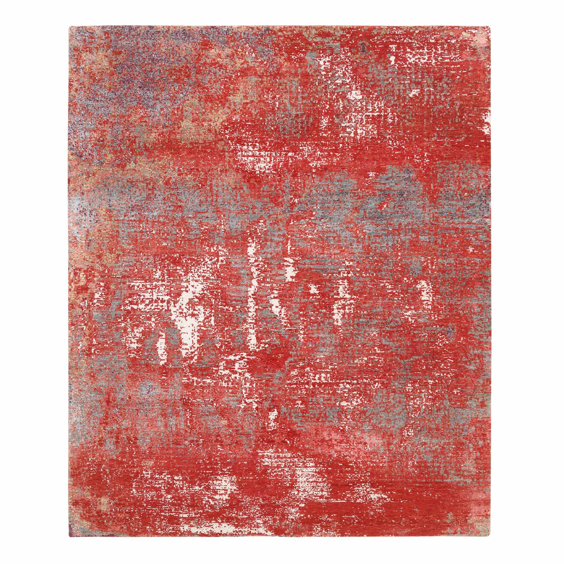 8'x10' Red, Modern Design, Nepale Weave, Wool and Silk, Hand Woven, Oriental Rug 
