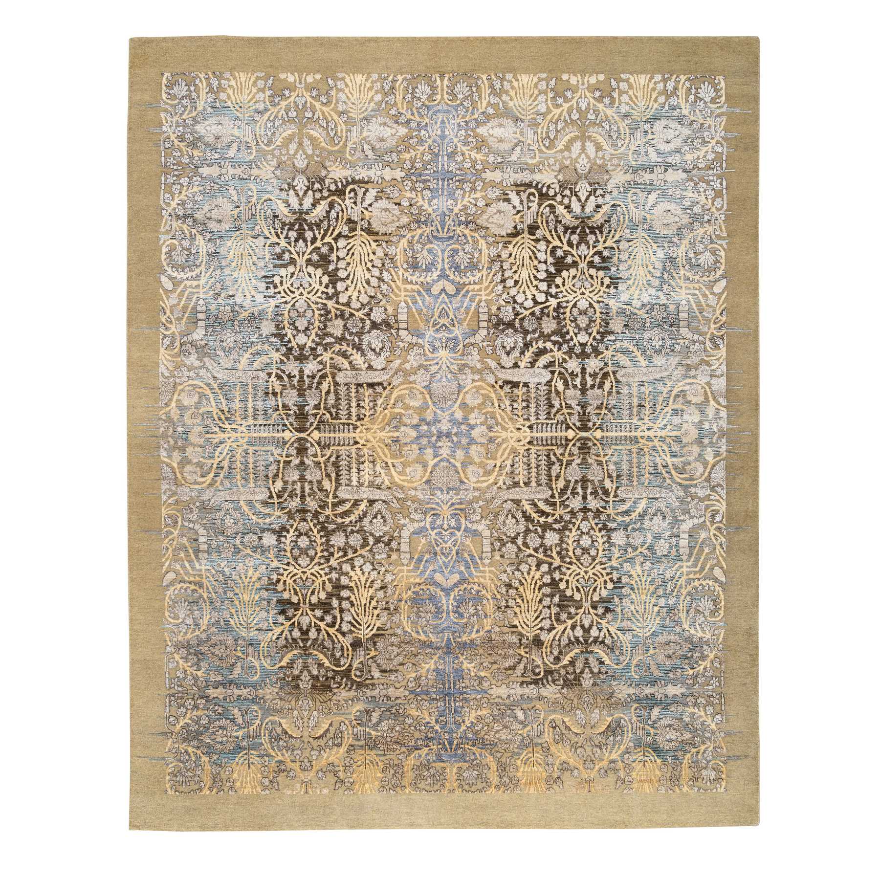 8'x9'10" Honey Brown, Silk With Textured Wool, Hand Woven, Transitional Sarouk, Oriental Rug 
