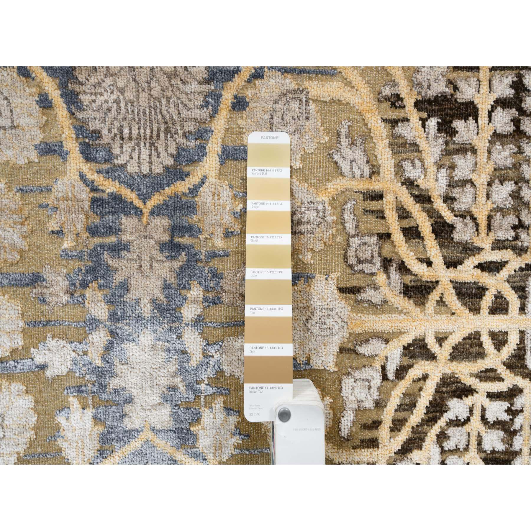 9'2"x12' Honey Brown, Silk With Textured Wool, Hand Woven, Transitional Sarouk, Oriental Rug 