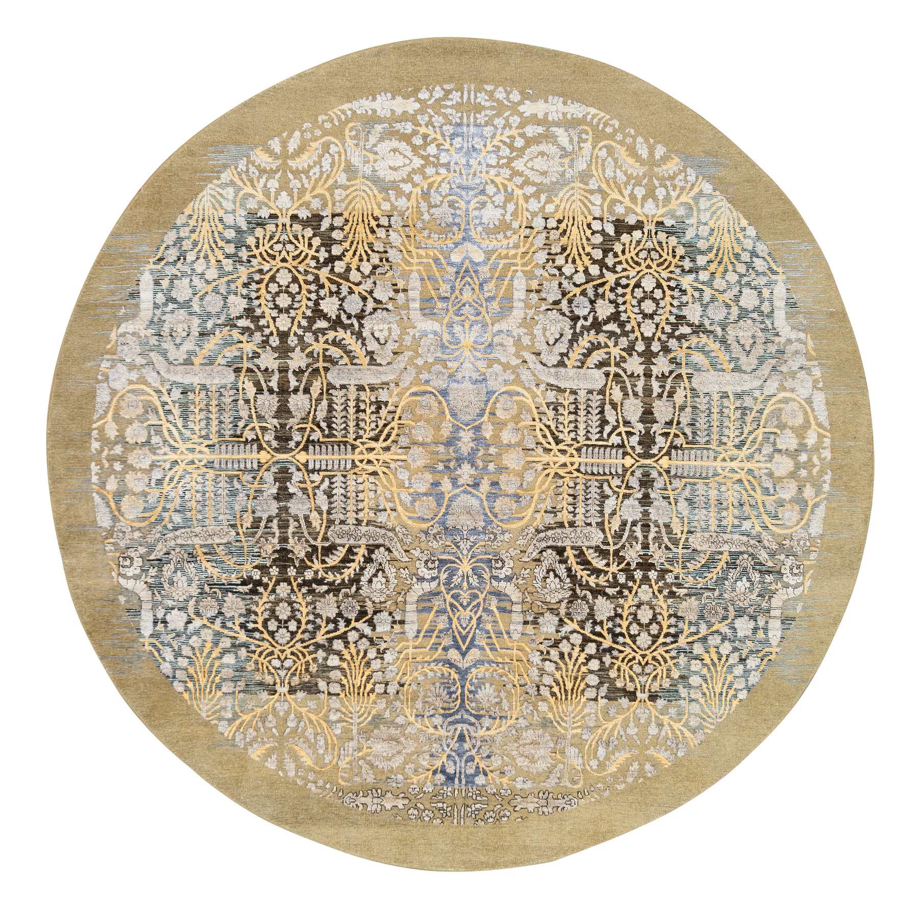 8'x8' Honey Brown, Transitional Sarouk, Silk With Textured Wool, Hand Woven, Oriental, Round, Rug 