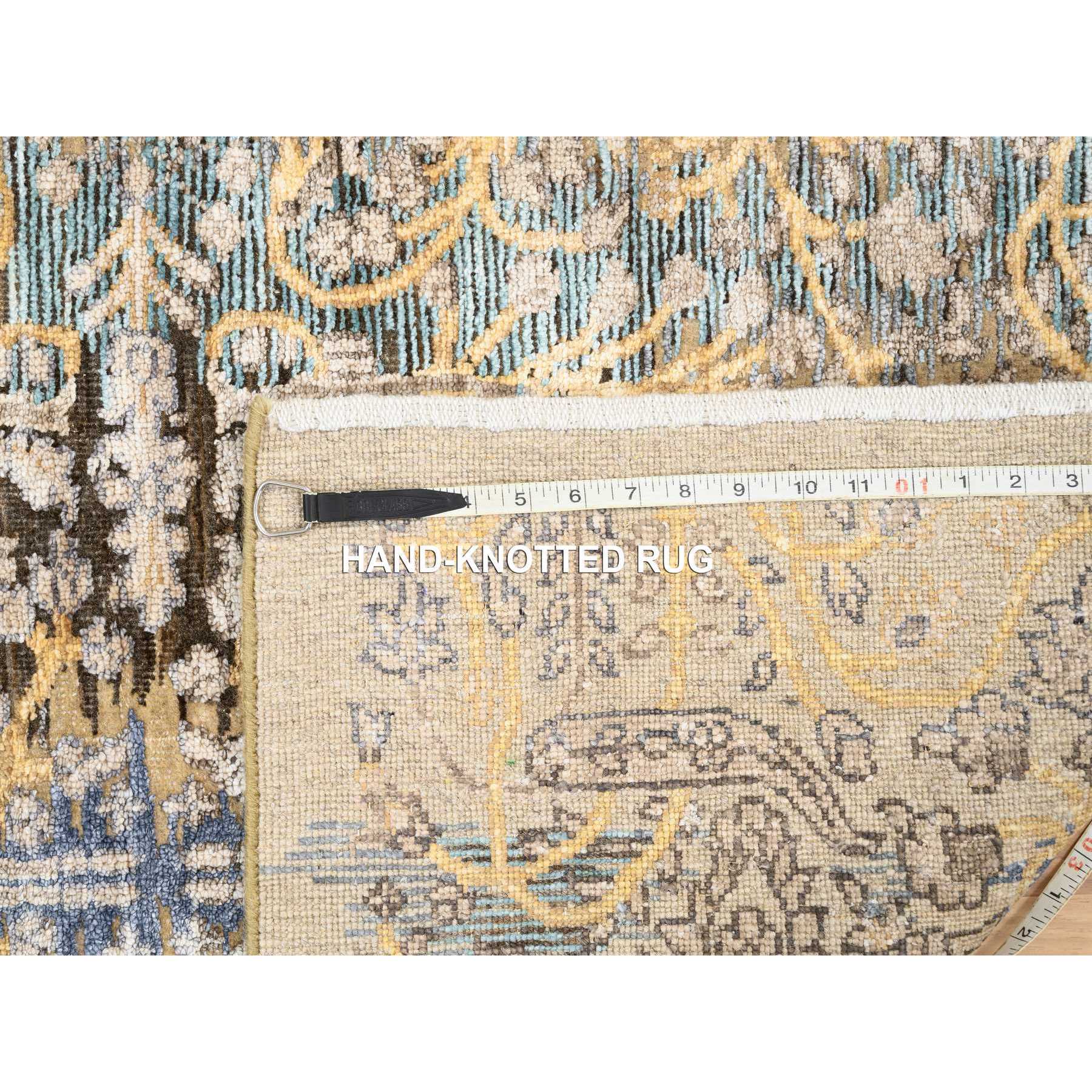2'9"x12'1" Honey Brown, Transitional Sarouk, Silk With Textured Wool, Hand Woven, Oriental, Runner Rug 