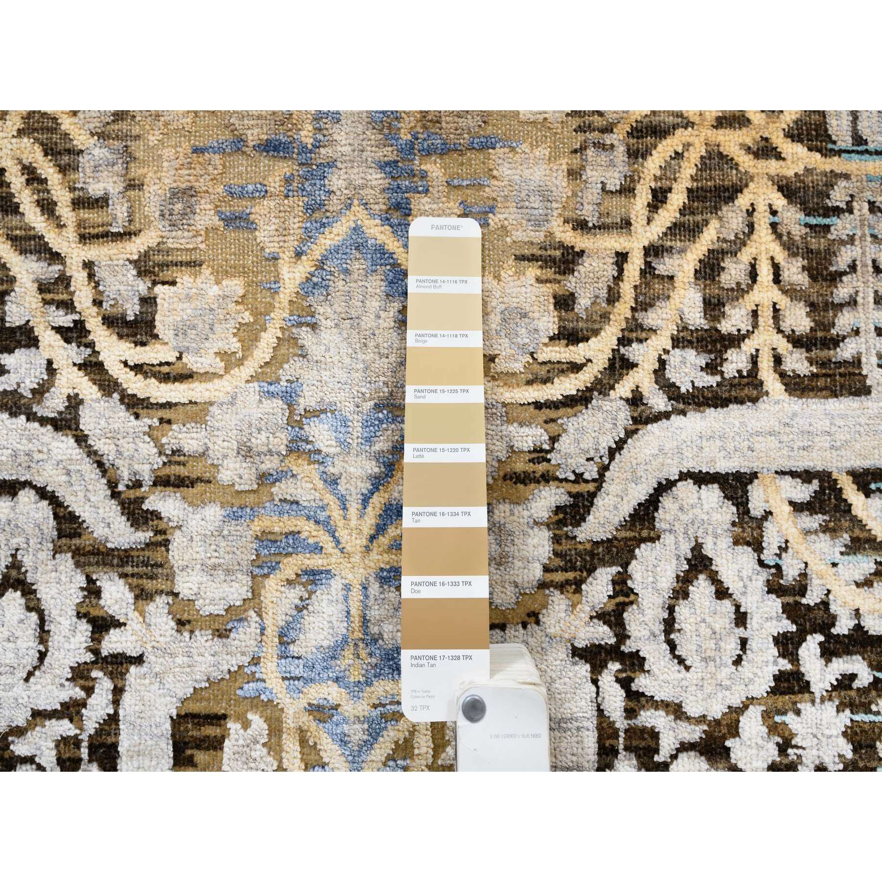 4'x12' Honey Brown, Silk With Textured Wool, Hand Woven, Transitional Sarouk, Oriental, Wide Runner Rug 