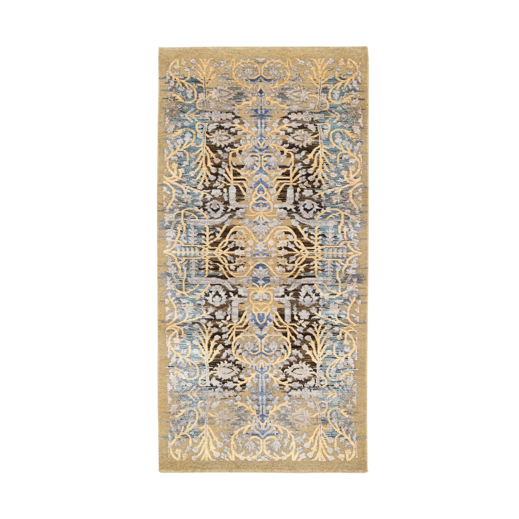 2'8"x6' Honey Brown, Hand Woven, Transitional Sarouk, Silk With Textured Wool, Oriental, Runner Rug 