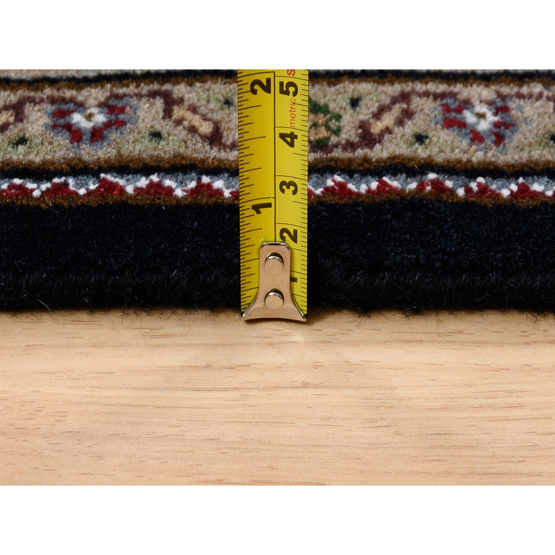 6'1"x18'1" Rich Black Tabriz Mahi with Fish Medallion Design, Wool and Silk, 175 KPSI, Hand Woven Oriental Wide Runner Rug 