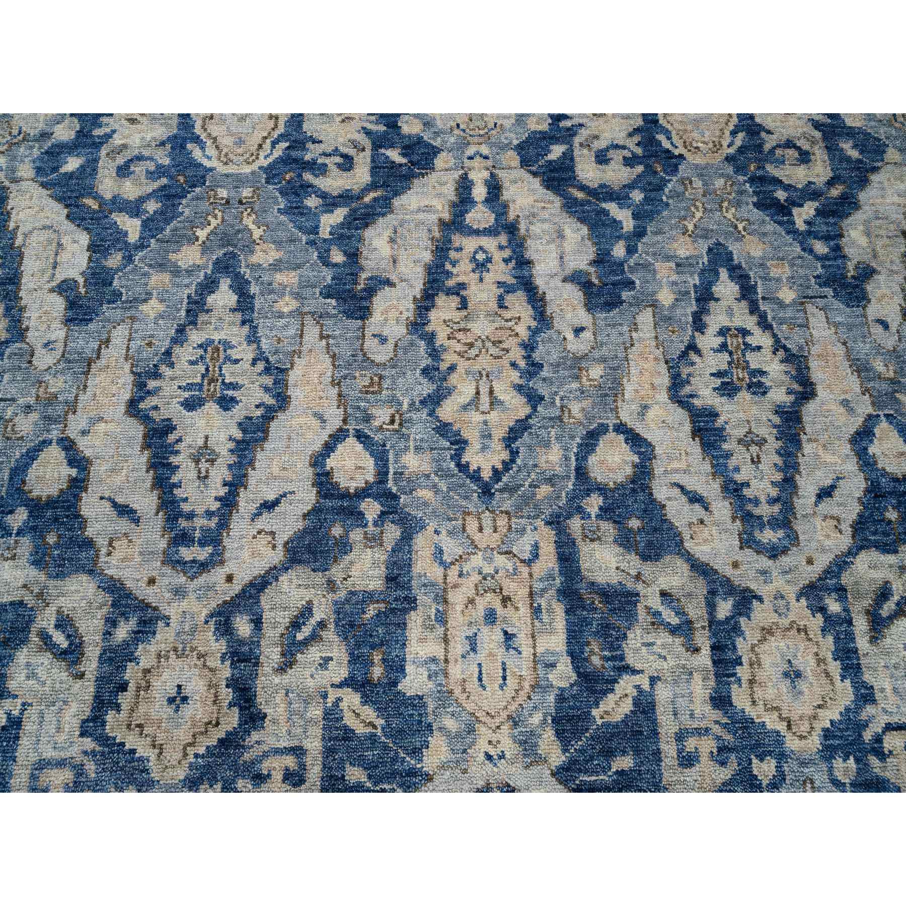 11'10"x14'9" Navy Blue, Hand Woven Oushak with a Serrated Reversed Leaf Design, Pure Wool Supple Collection, Oversized Oriental Rug 