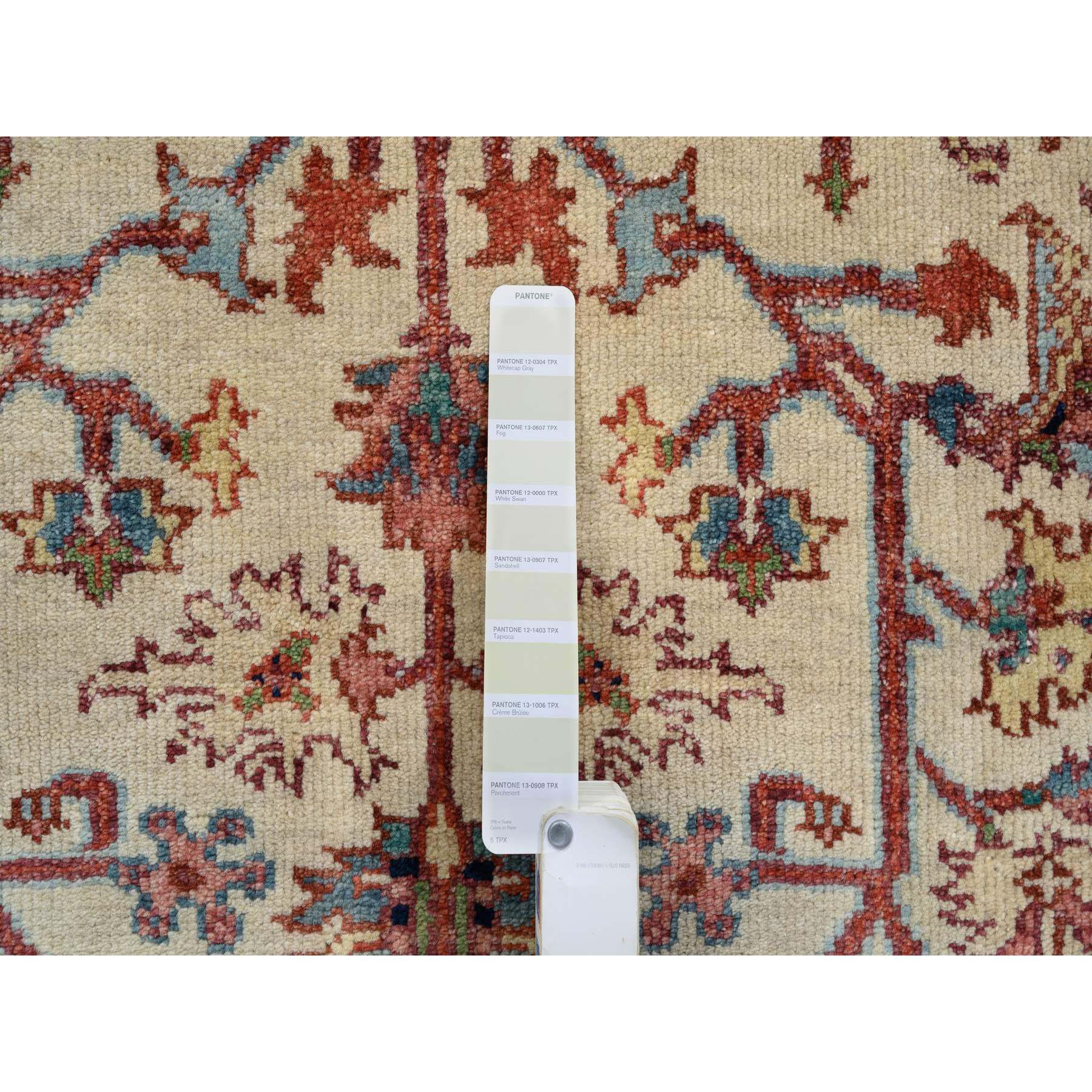 3'10"x6' Yellow, Thick and Plush Pure Wool Hand Woven, Heriz Revival with Medallion Design, Oriental Rug 