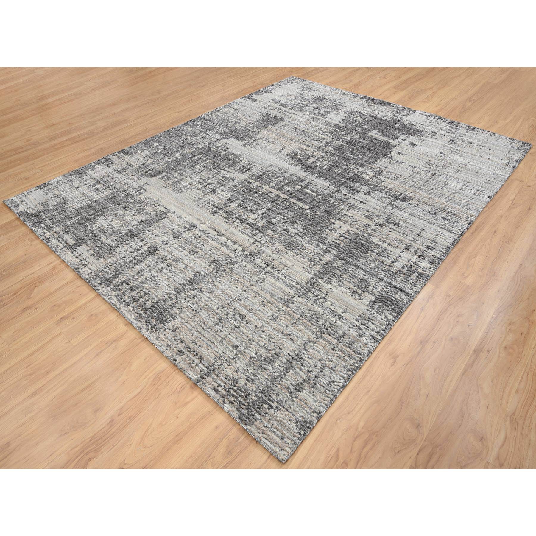 8'1"x10' Gray Variegated Texture Modern Abstract Design, Natural Wool, Hand Loomed Oriental Rug 
