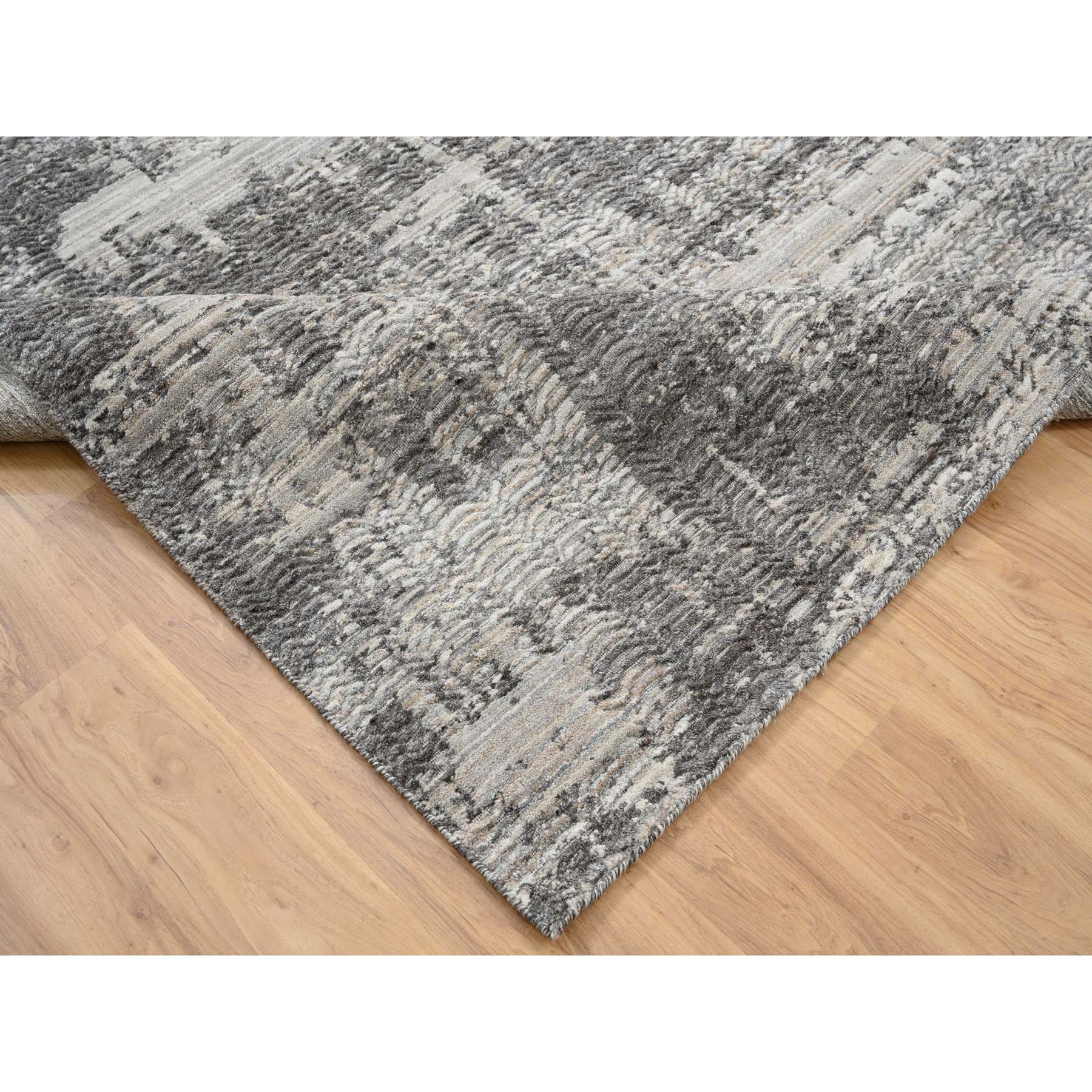 8'1"x10' Gray Variegated Texture Modern Abstract Design, Natural Wool, Hand Loomed Oriental Rug 