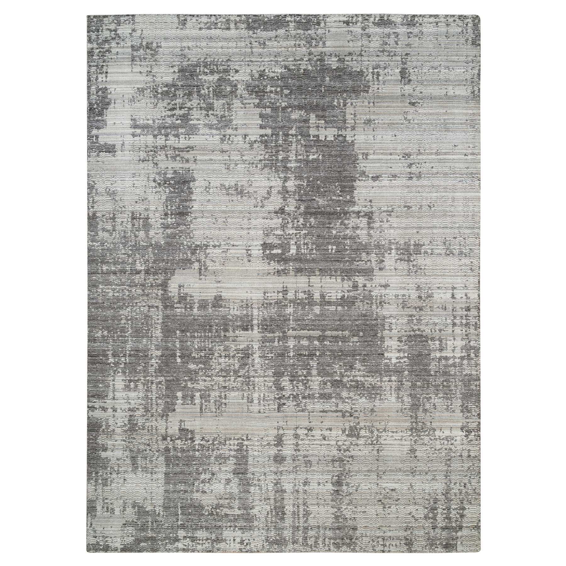 10'1"x13'10" Gray Hand Loomed, Variegated Texture Modern Abstract Design, Natural Wool, Oriental Rug 