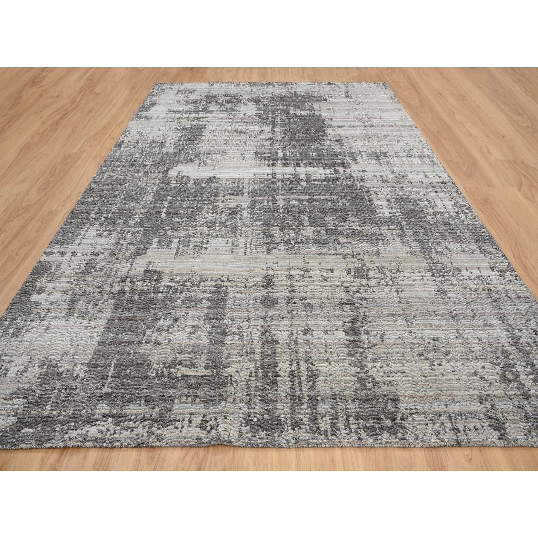10'1"x13'10" Gray Hand Loomed, Variegated Texture Modern Abstract Design, Natural Wool, Oriental Rug 