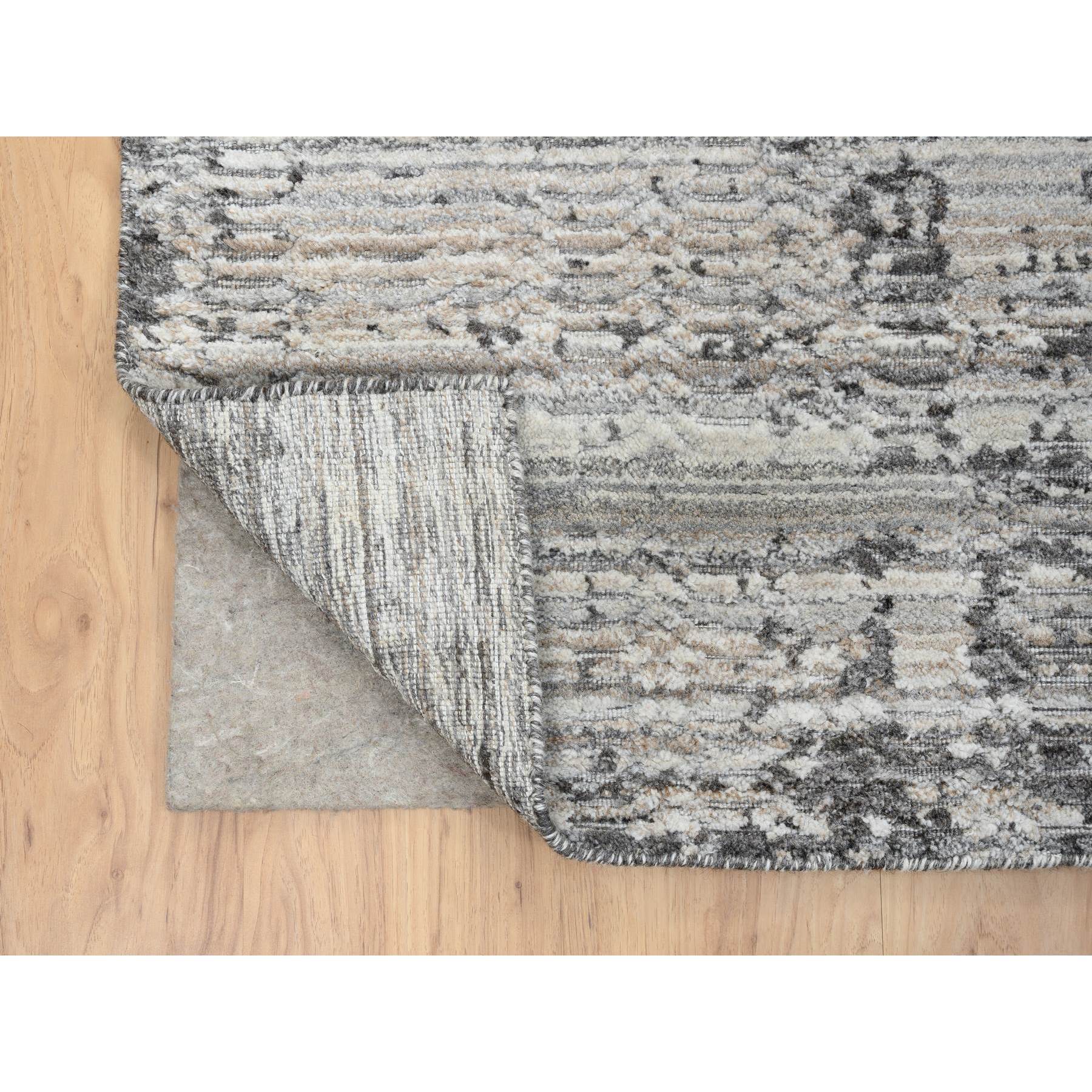 8'2"x10' Gray Natural Wool, Variegated Texture Modern Abstract Design, Hand Loomed Oriental Rug 
