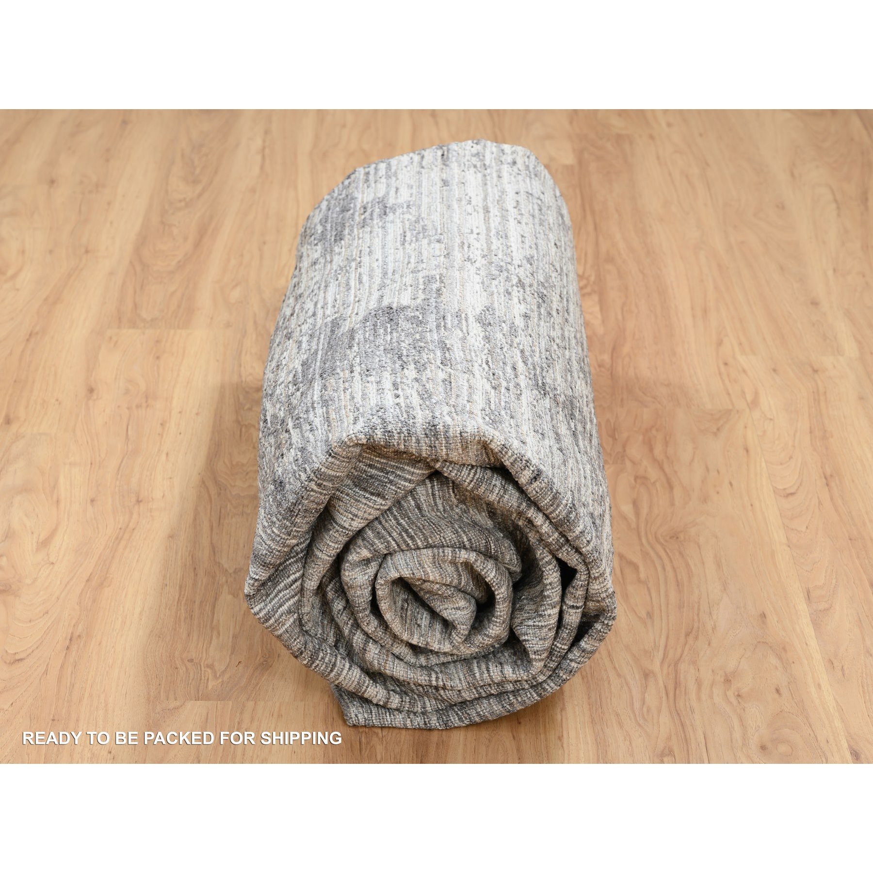 9'1"x12' Gray Natural Wool, Variegated Texture Modern Abstract Design, Hand Loomed Oriental Rug 